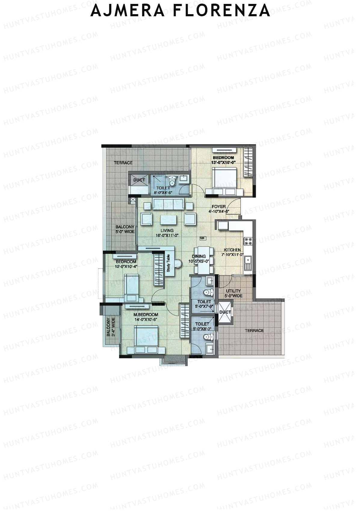 Ajmera Florenza Wing D Unit 5 (Type 1A) Floor Plan