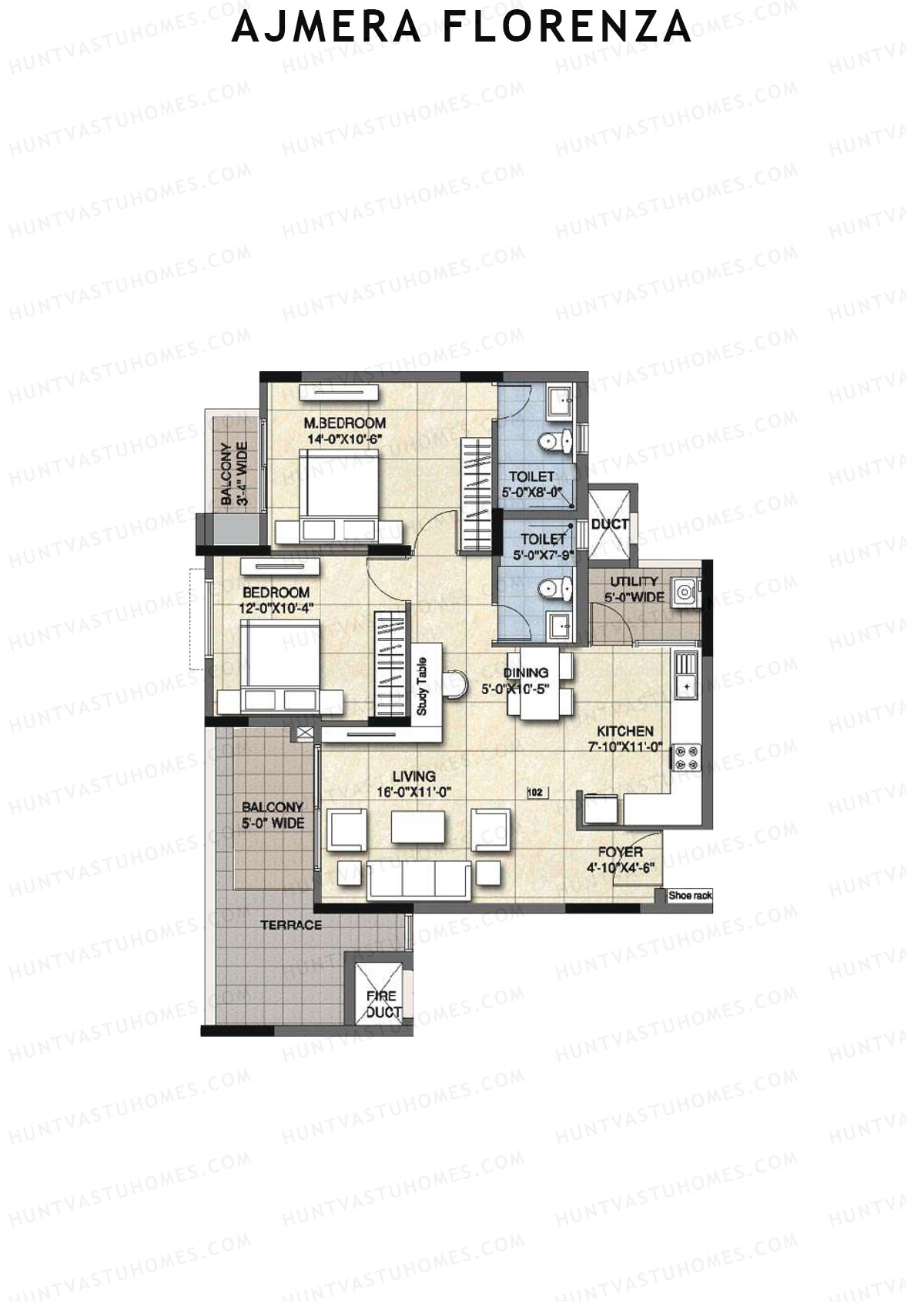 Ajmera Florenza Wing D Unit 6 (Type 2A) Floor Plan