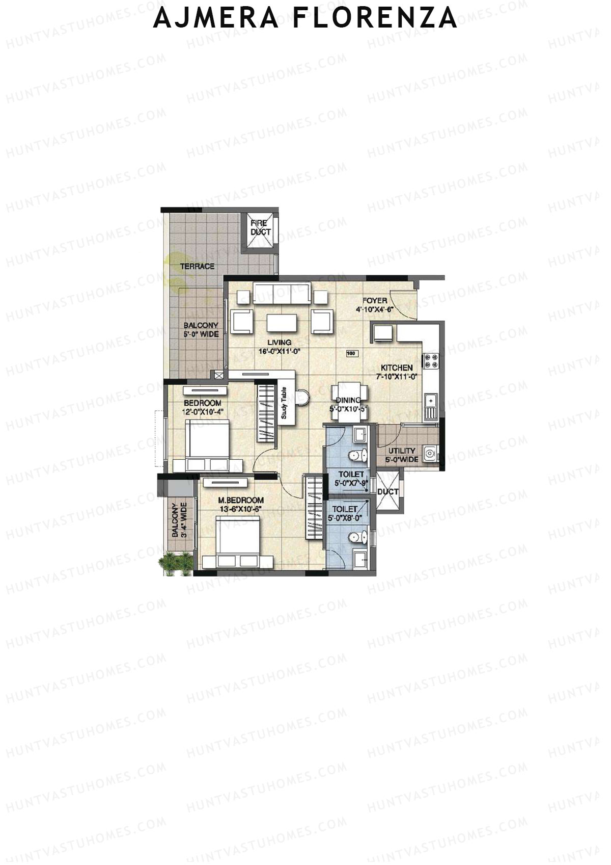 Ajmera Florenza Wing D Unit 7 (Type 2A) Floor Plan