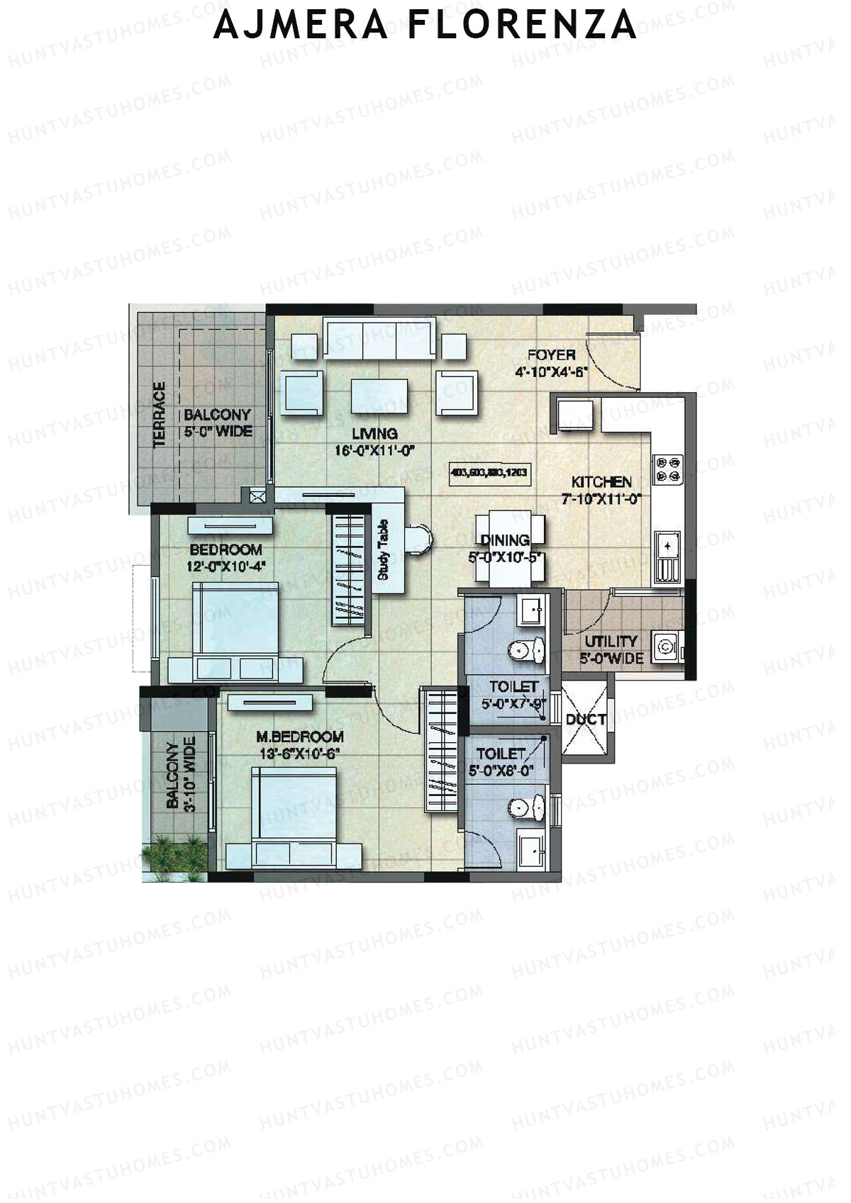 Ajmera Florenza Wing D Unit 7 (Type 2C) Floor Plan