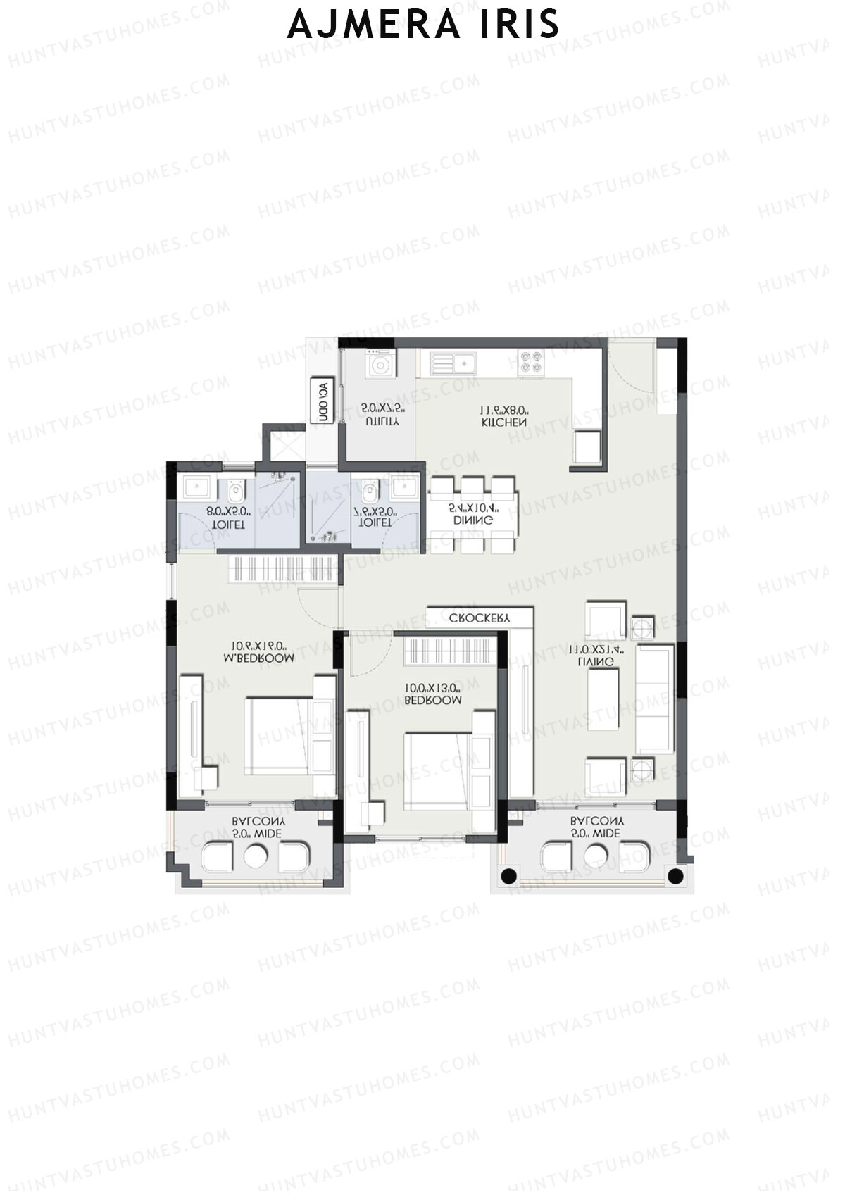 Ajmera Iris Block 1 Wing A Unit 4 (Type 1) Floor Plan