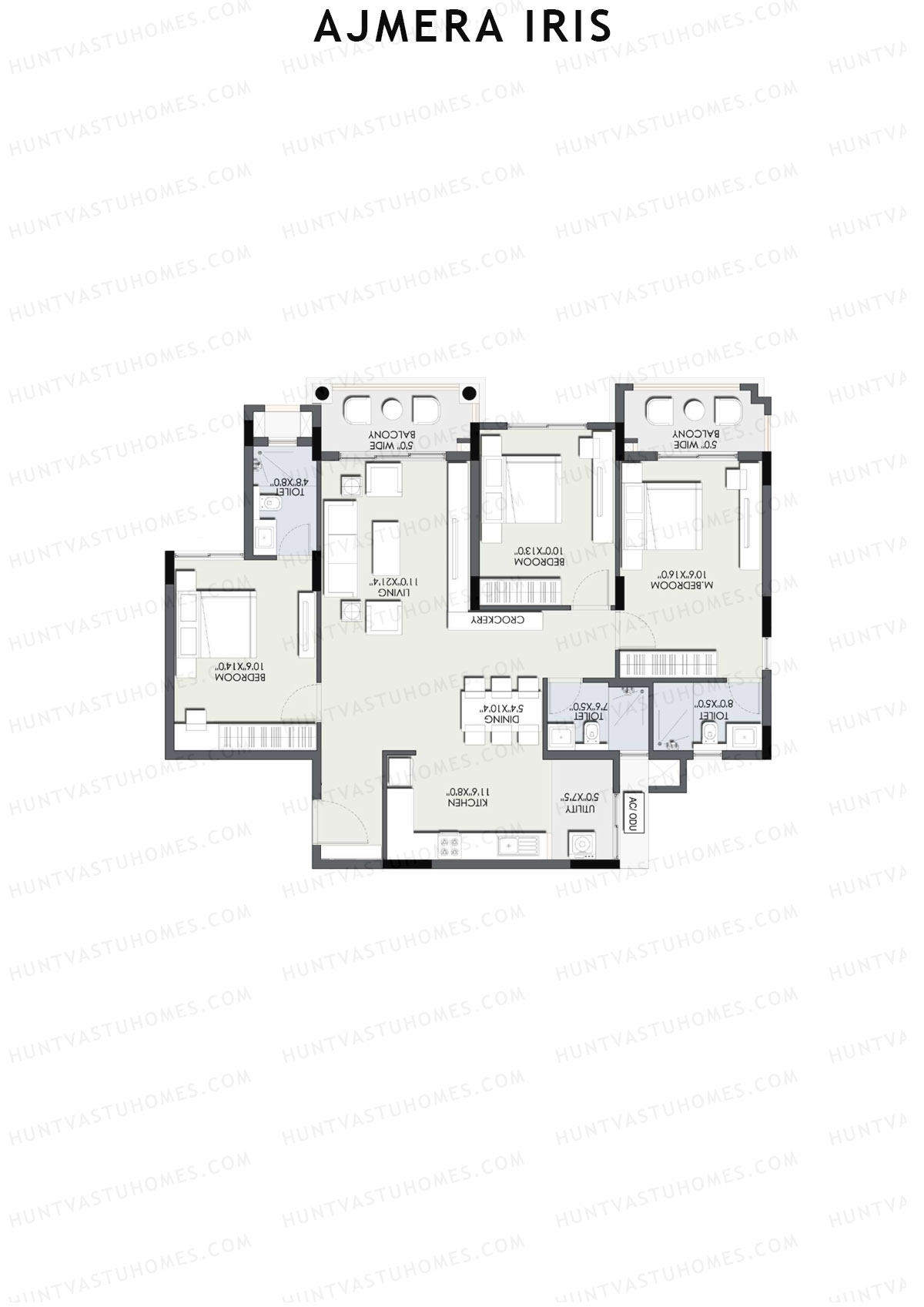 Ajmera Iris Block 1 Wing B Unit 2 (Type 2) Floor Plan
