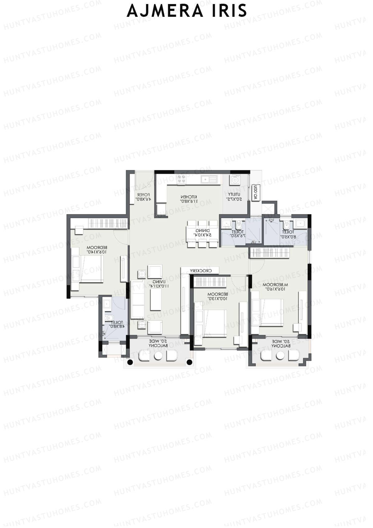 Ajmera Iris Block 1 Wing B Unit 3 (Type 2) Floor Plan