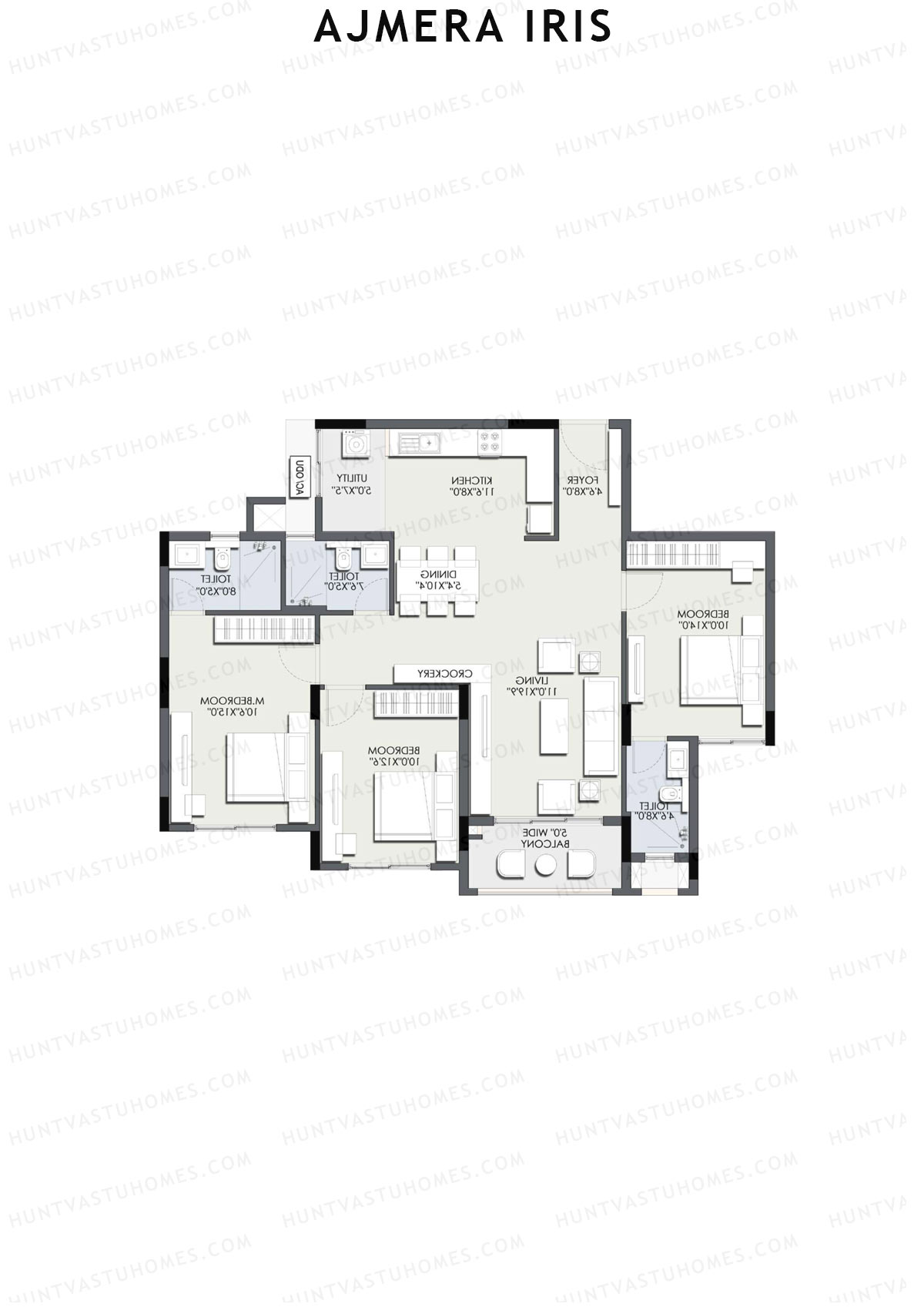 Ajmera Iris Block 1 Wing B Unit 4 (Type 2A) Floor Plan