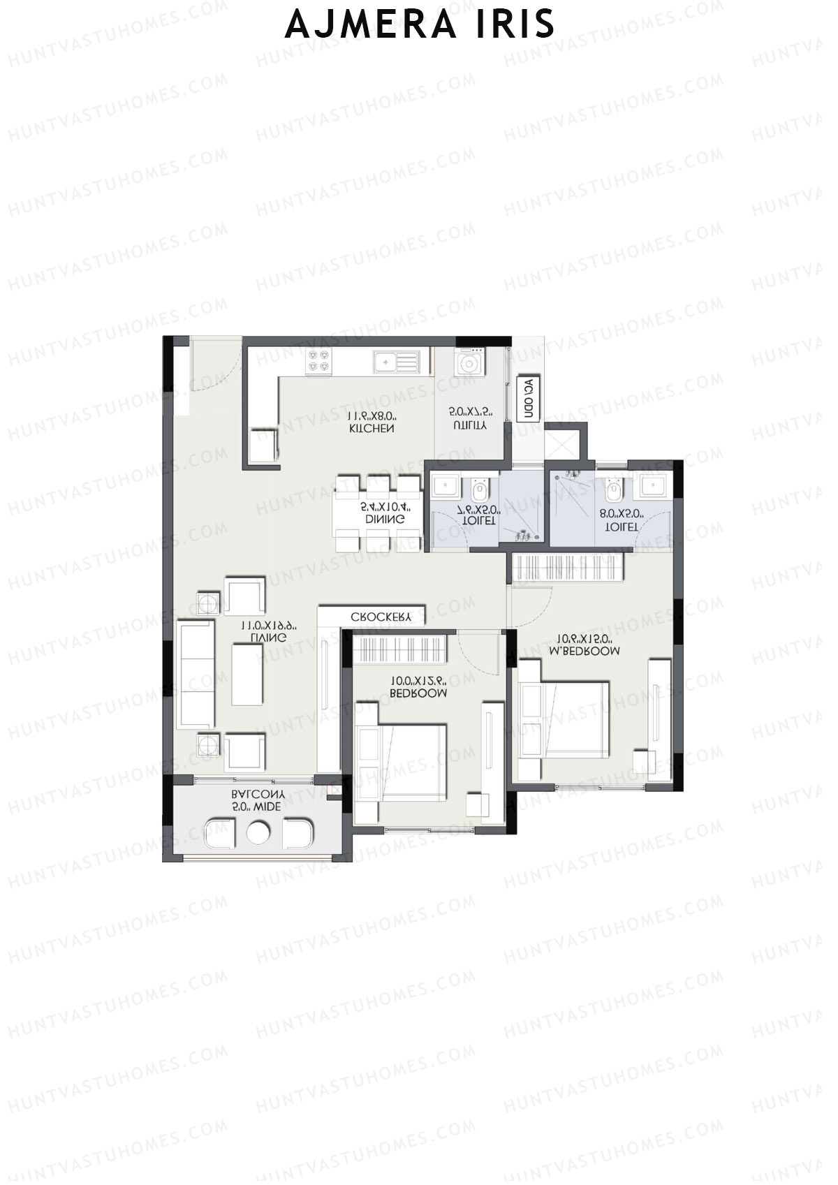 Ajmera Iris Block 1 Wing C Unit 3 (Type 1A) Floor Plan