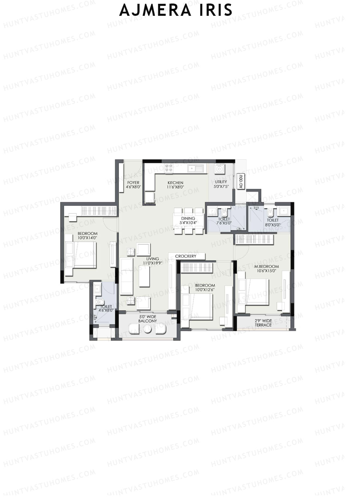 Ajmera Iris Block 1 Wing C Unit 3 (Type 2AT) Floor Plan