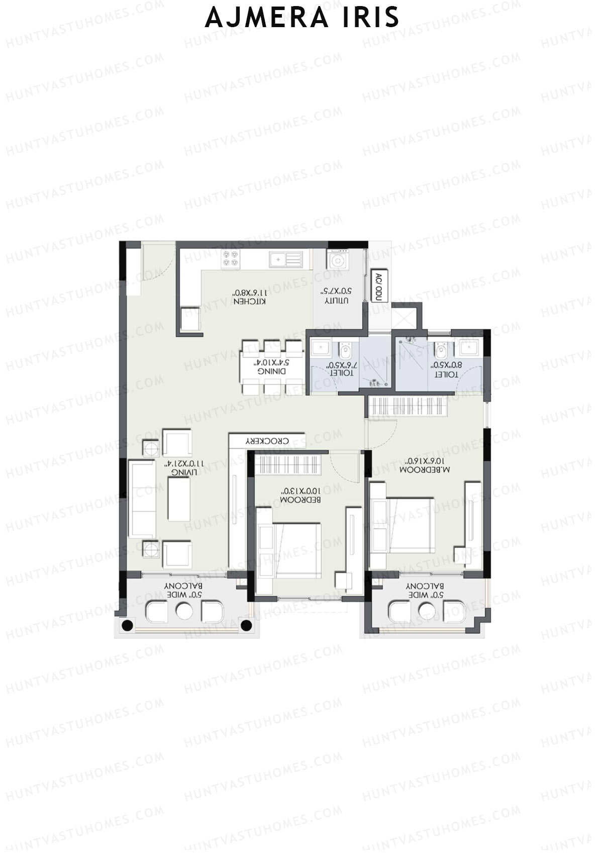 Ajmera Iris Block 1 Wing D Unit 3 (Type 1) Floor Plan