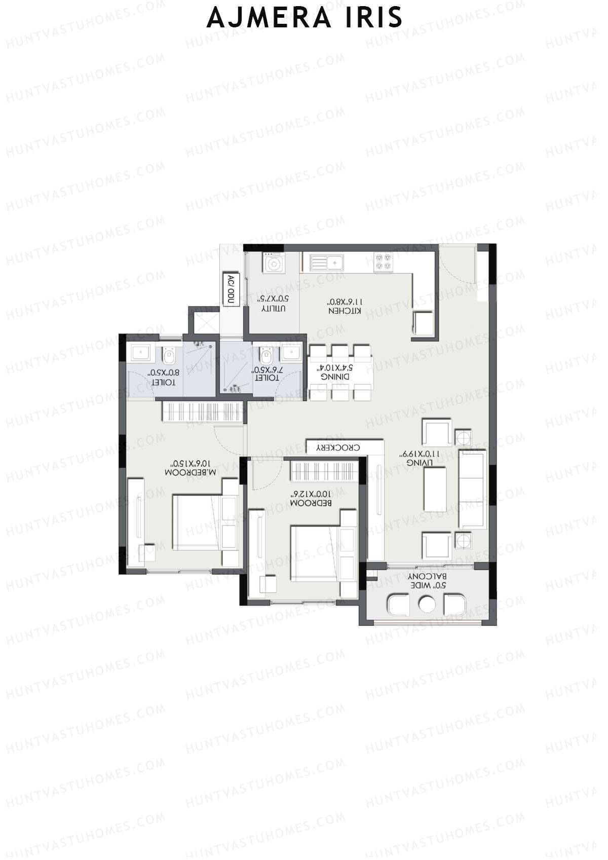 Ajmera Iris Block 1 Wing D Unit 4 (Type 1A) Floor Plan