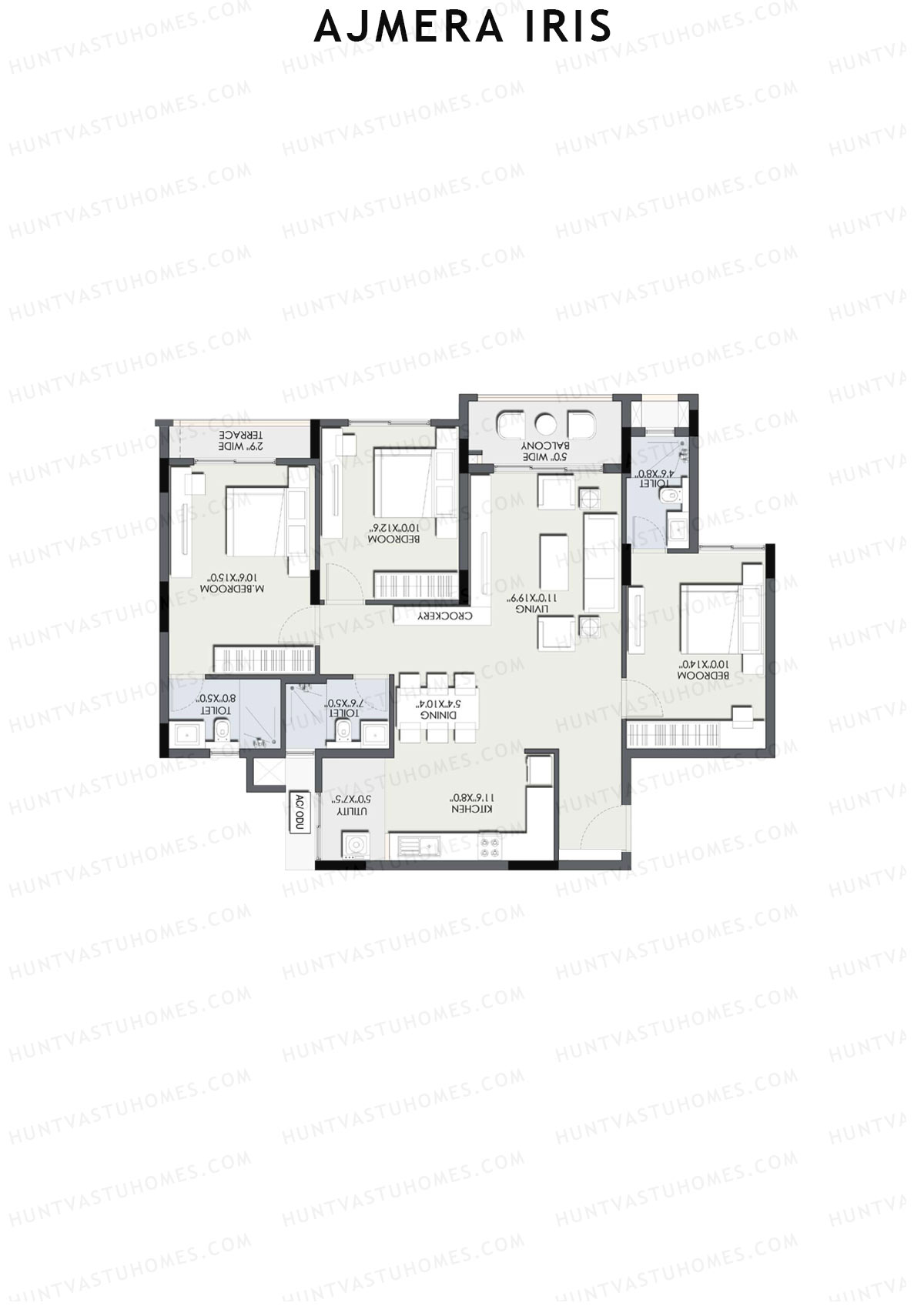 Ajmera Iris Block 2 Wing F Unit 1 (Type 2AT) Floor Plan