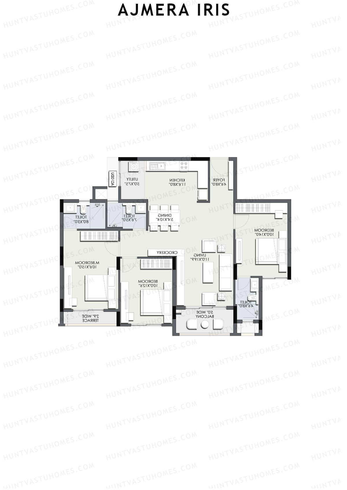 Ajmera Iris Block 2 Wing F Unit 4 (Type 2AT) Floor Plan