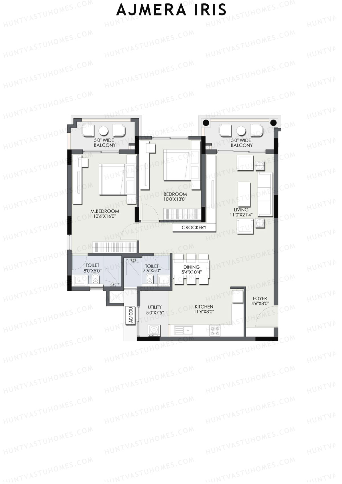 Ajmera Iris Block 3 Wing H Unit 1 (Type 1) Floor Plan