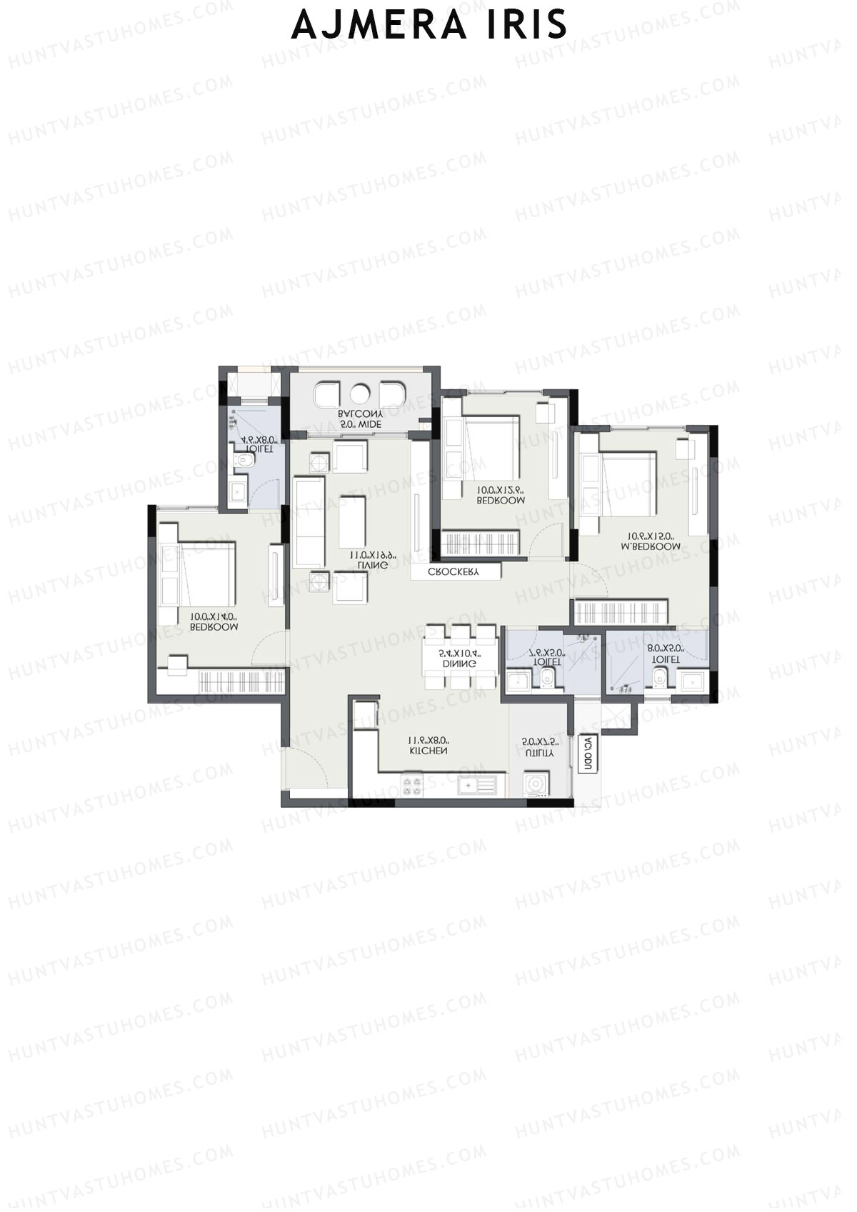 Ajmera Iris Block 3 Wing H Unit 2 (Type 2A) Floor Plan