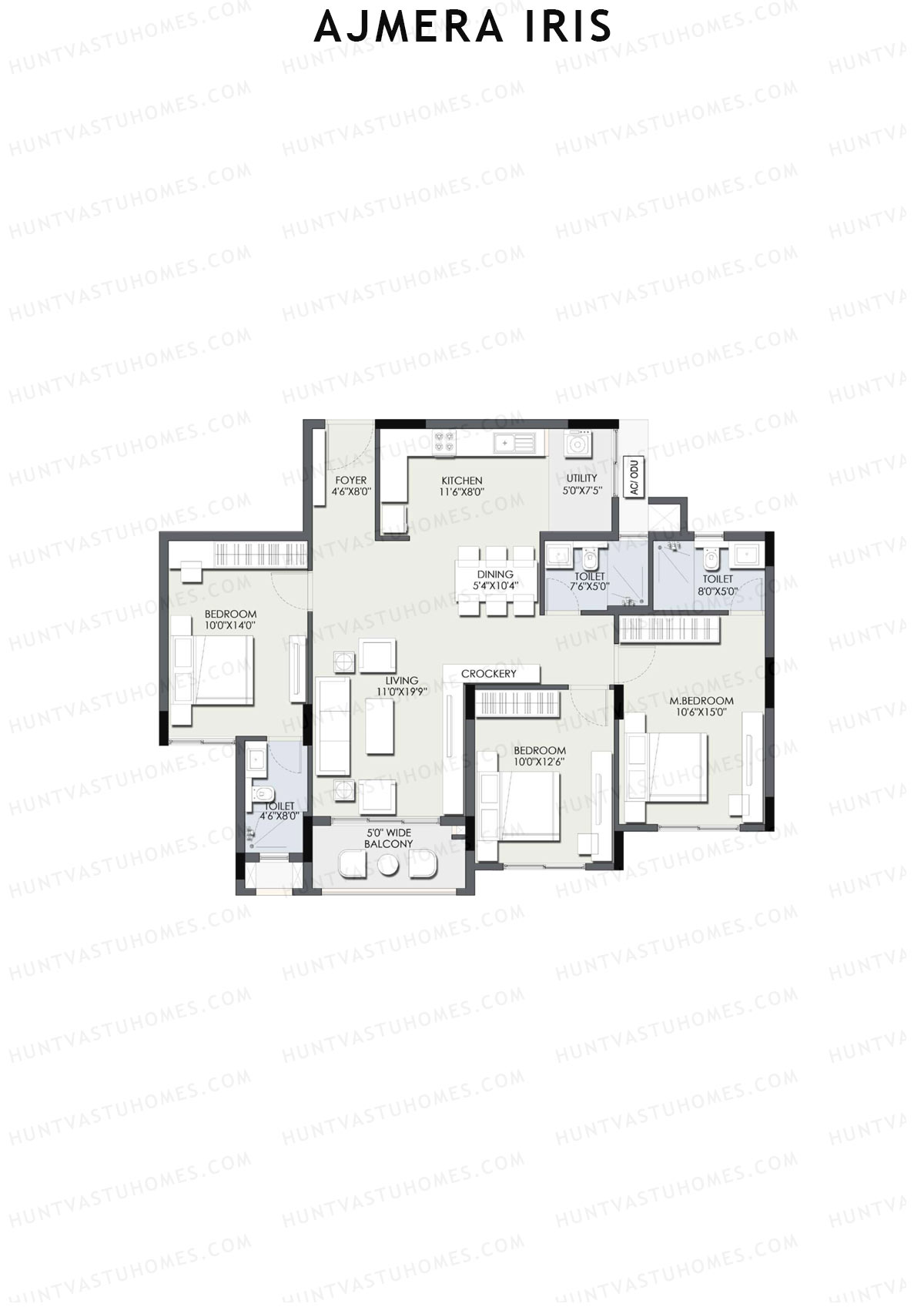 Ajmera Iris Block 3 Wing H Unit 3 (Type 2A) Floor Plan