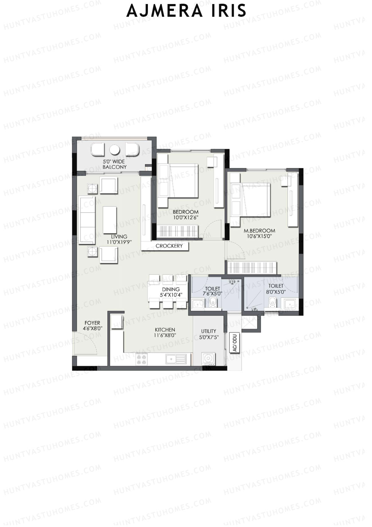 Ajmera Iris Block 3 Wing J Unit 2 (Type 1A) Floor Plan