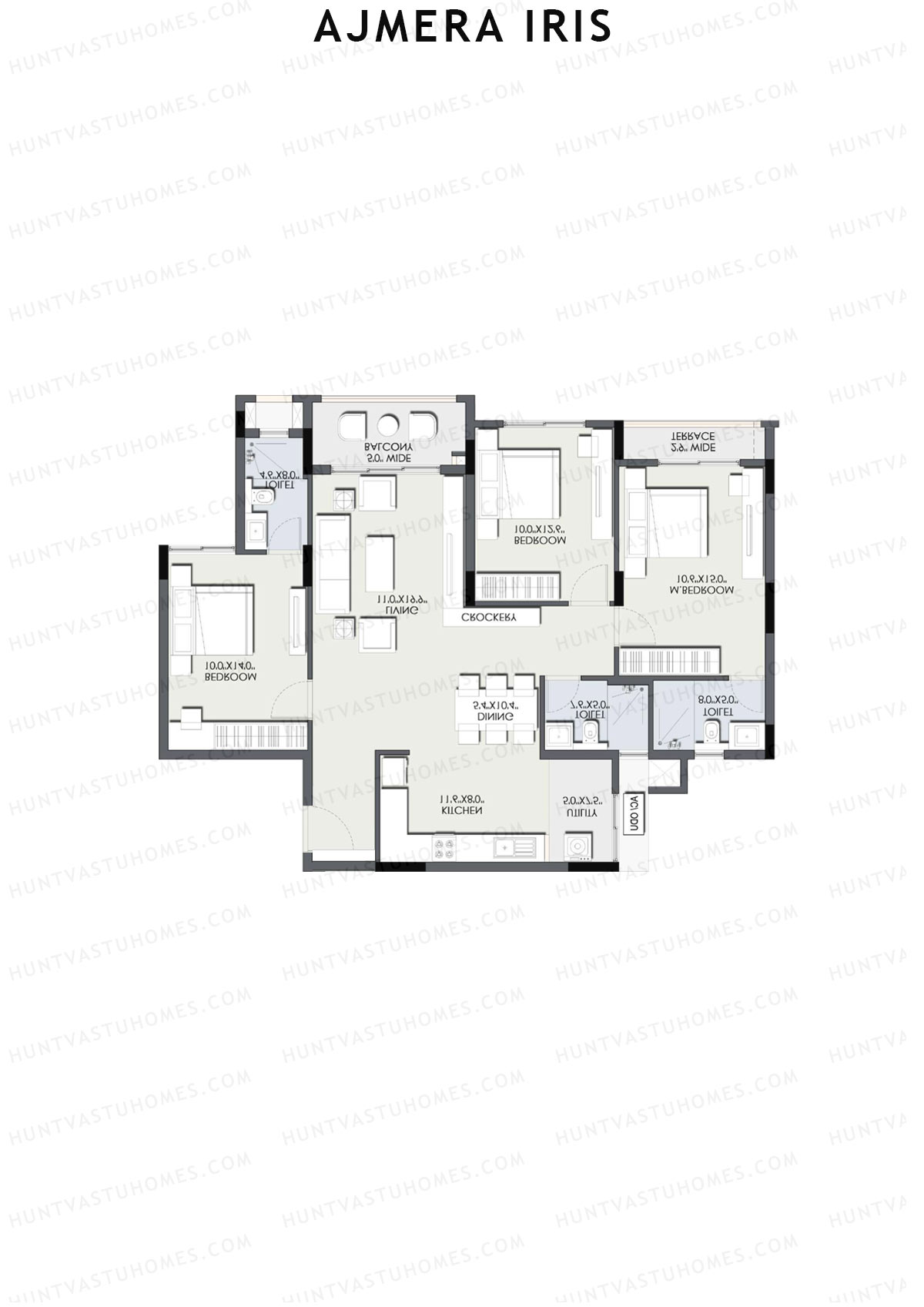 Ajmera Iris Block 3 Wing J Unit 2 (Type 2AT) Floor Plan