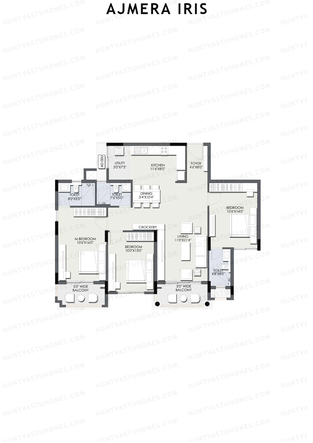 Ajmera Iris Block 3 Wing J Unit 4 (Type 2) Floor Plan