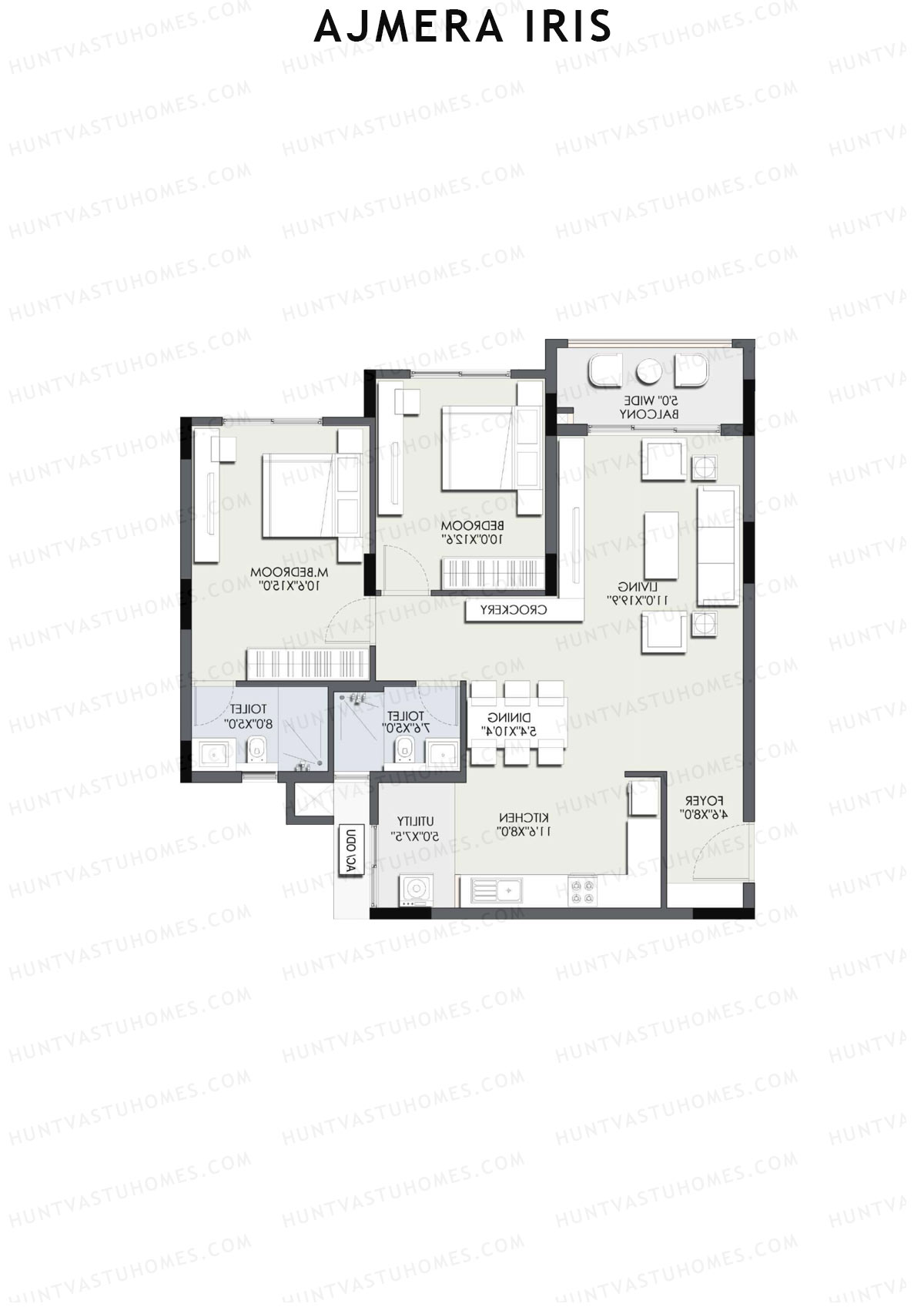 Ajmera Iris Block 3 Wing K Unit 1 (Type 1A) Floor Plan