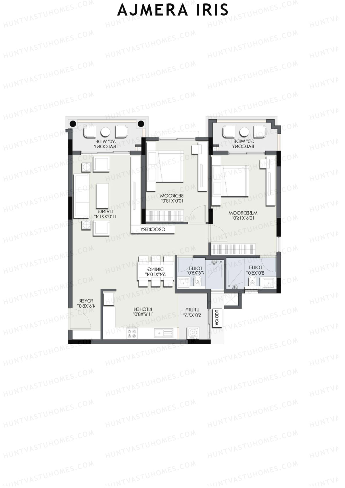 Ajmera Iris Block 3 Wing K Unit 2 (Type 1) Floor Plan
