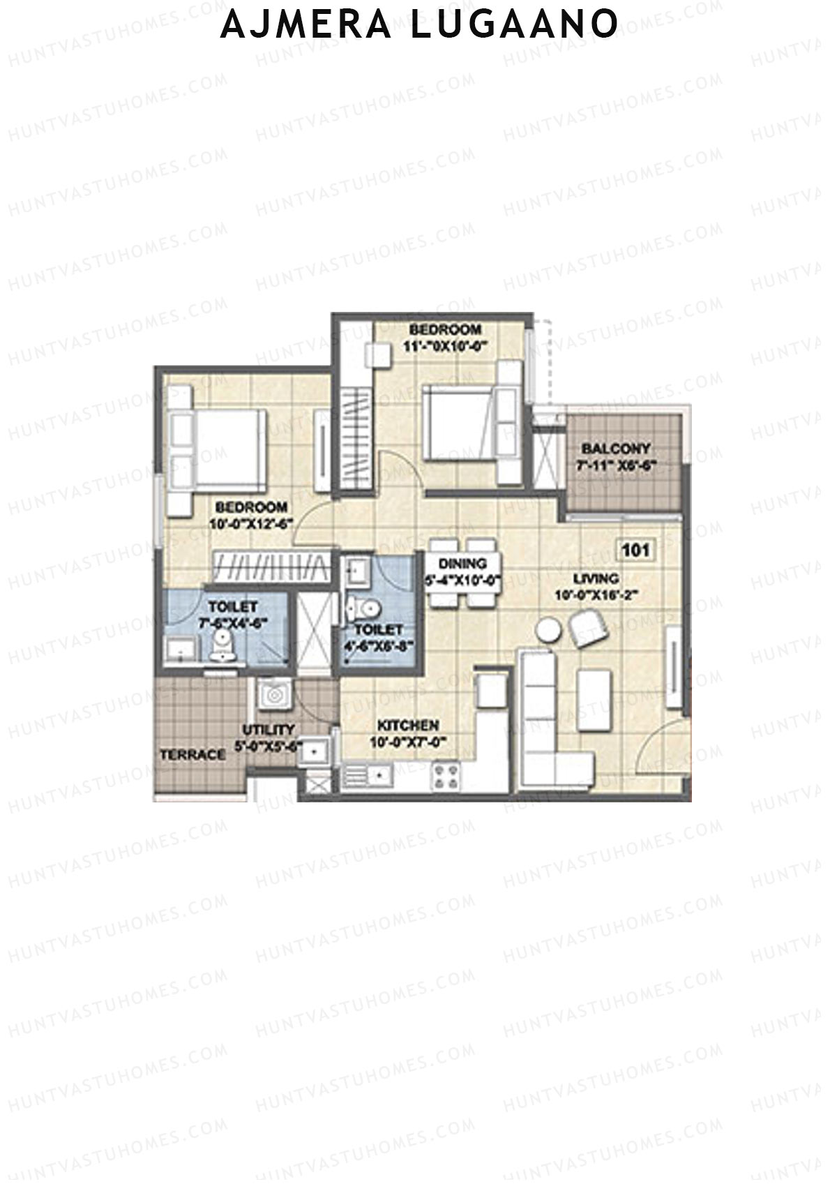 Ajmera Lugaano Wing A Unit 1 (Type 3) Floor Plan