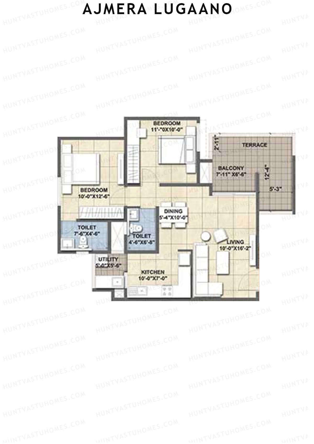 Ajmera Lugaano Wing A Unit 1 (Type 3A) Floor Plan