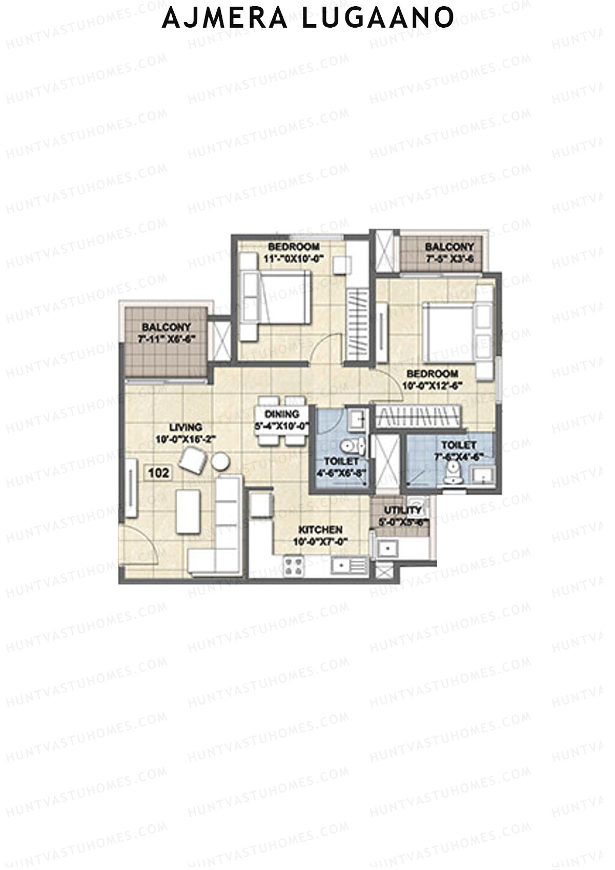 Ajmera Lugaano Wing A Unit 2 (Type 1) Floor Plan