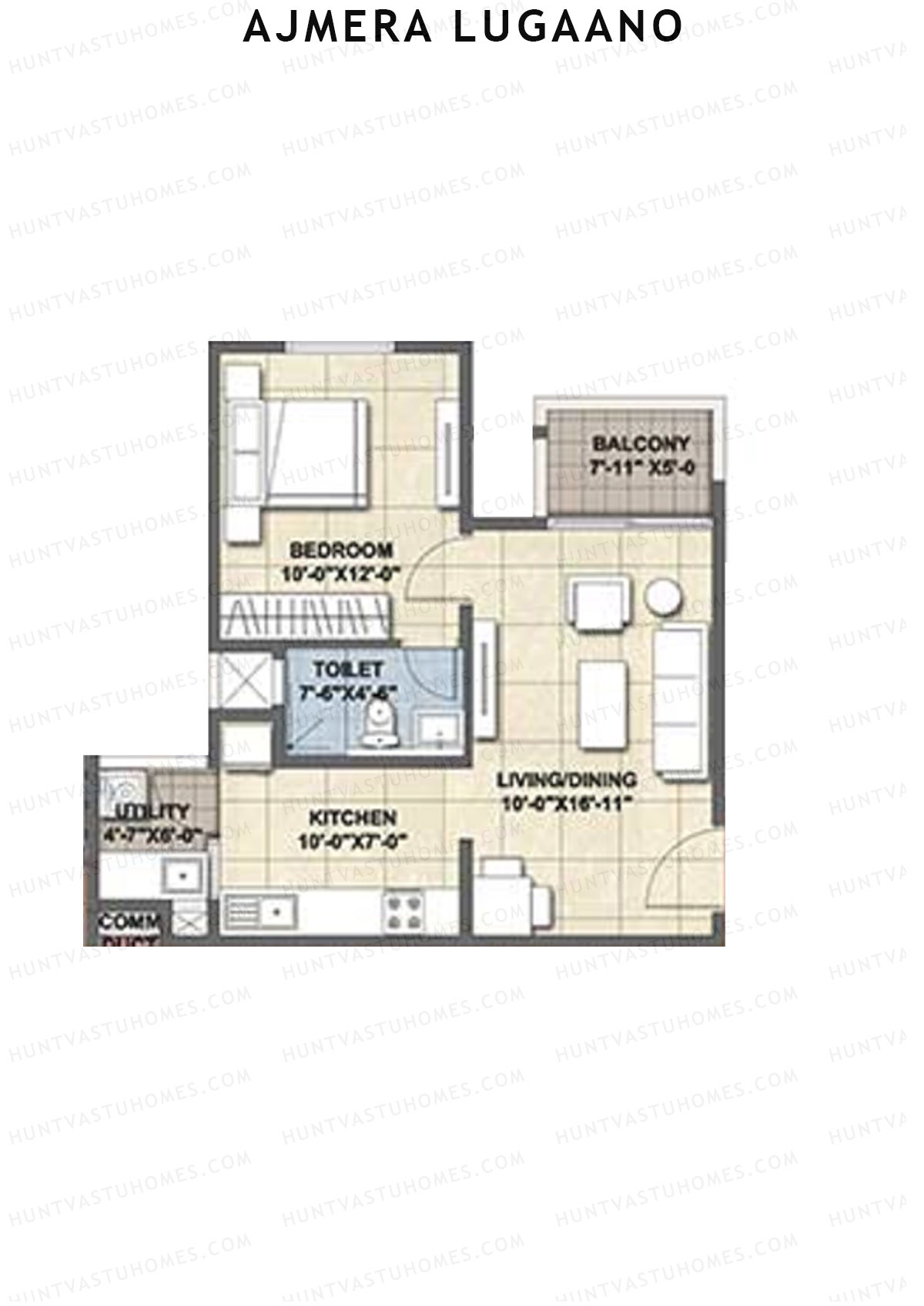 Ajmera Lugaano Wing A Unit 3 (Type 2) Floor Plan