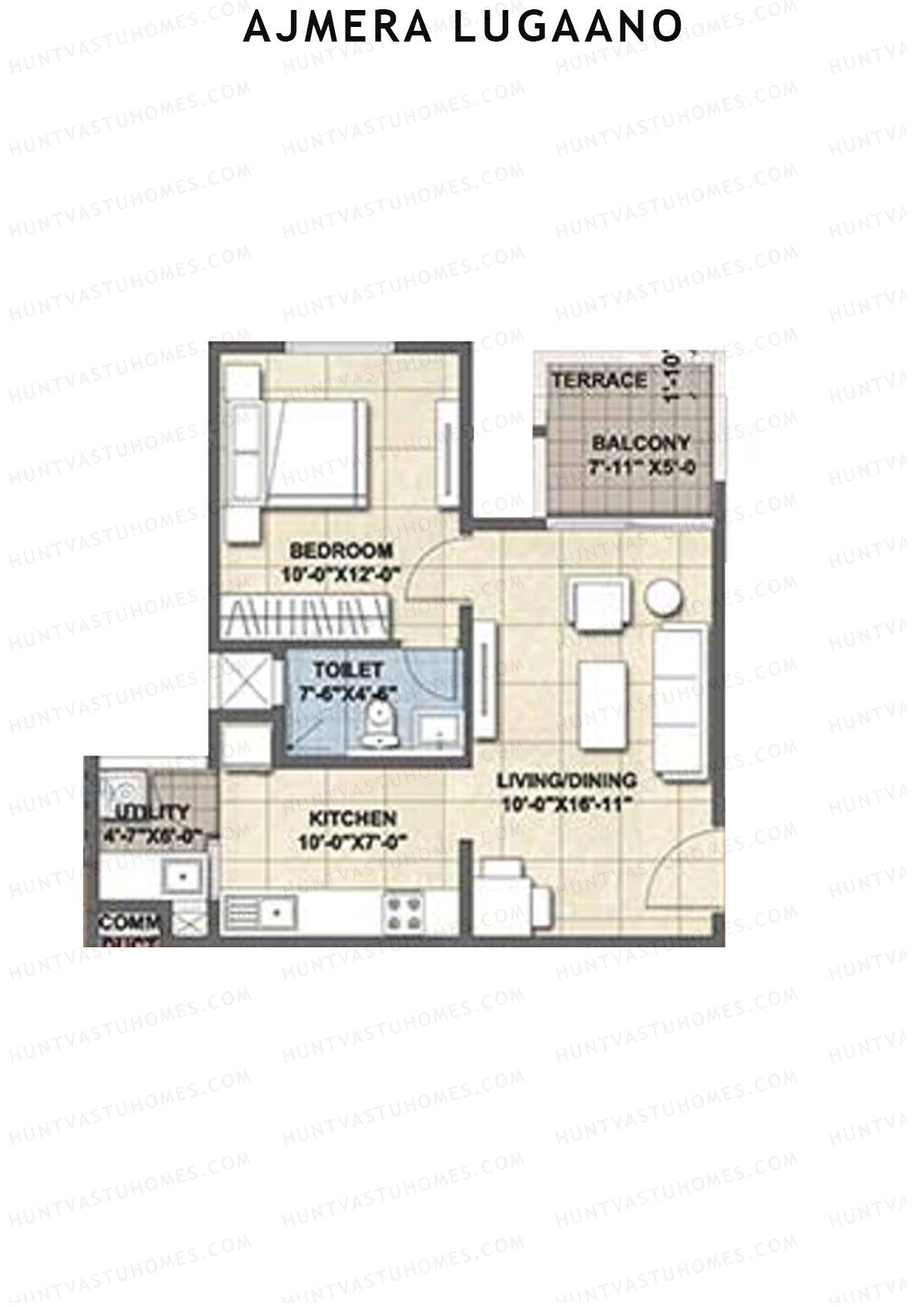 Ajmera Lugaano Wing A Unit 3 (Type 2A) Floor Plan