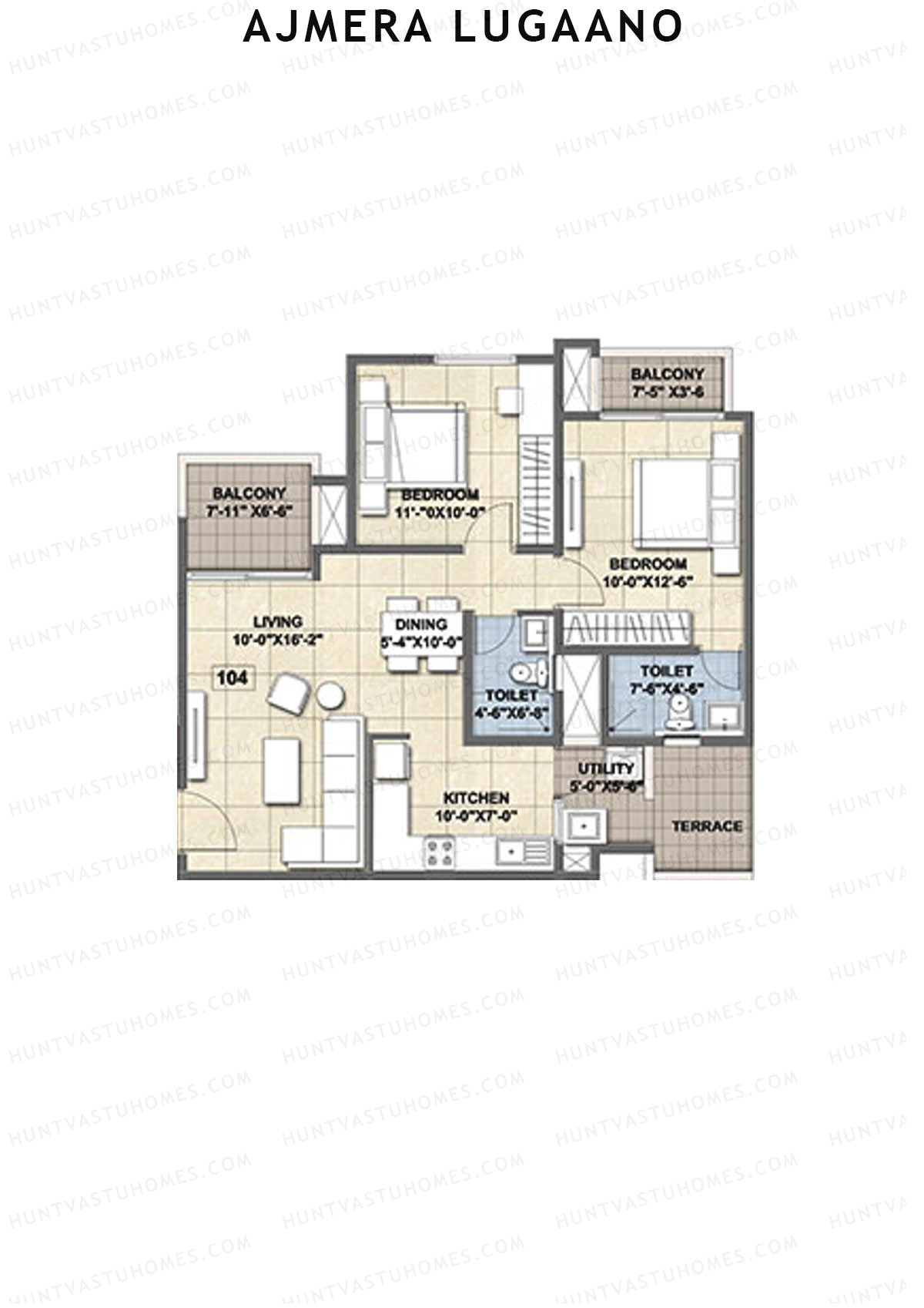 Ajmera Lugaano Wing A Unit 4 (Type 1) Floor Plan