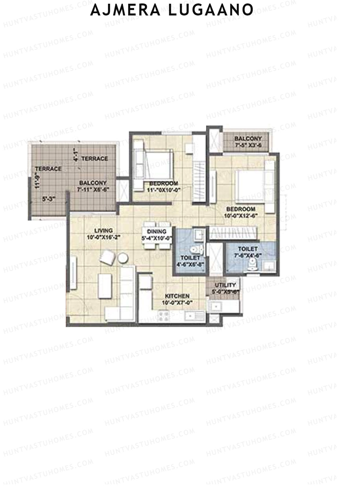 Ajmera Lugaano Wing A Unit 4 (Type 1A) Floor Plan