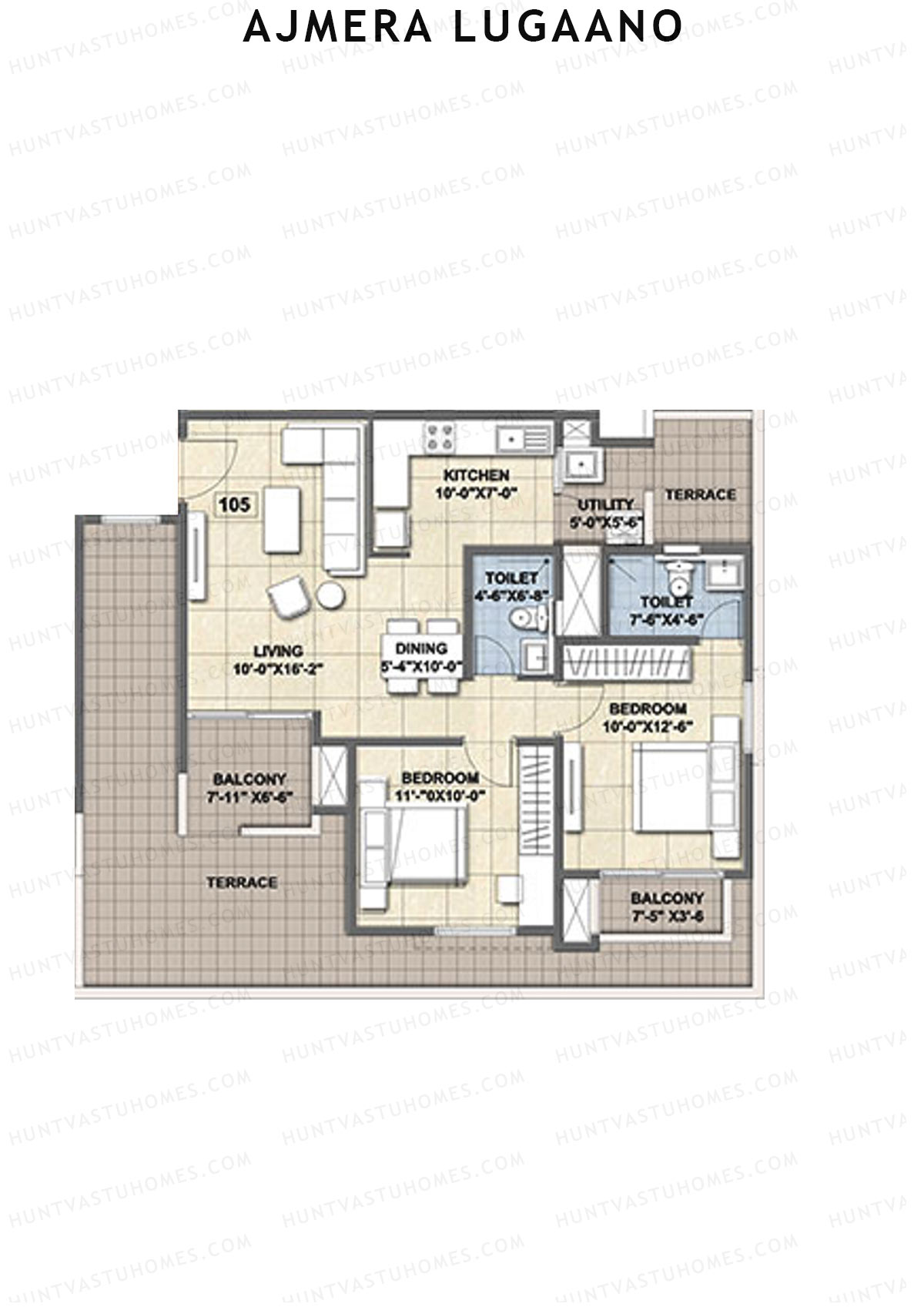 Ajmera Lugaano Wing A Unit 5 (Type 1) Floor Plan