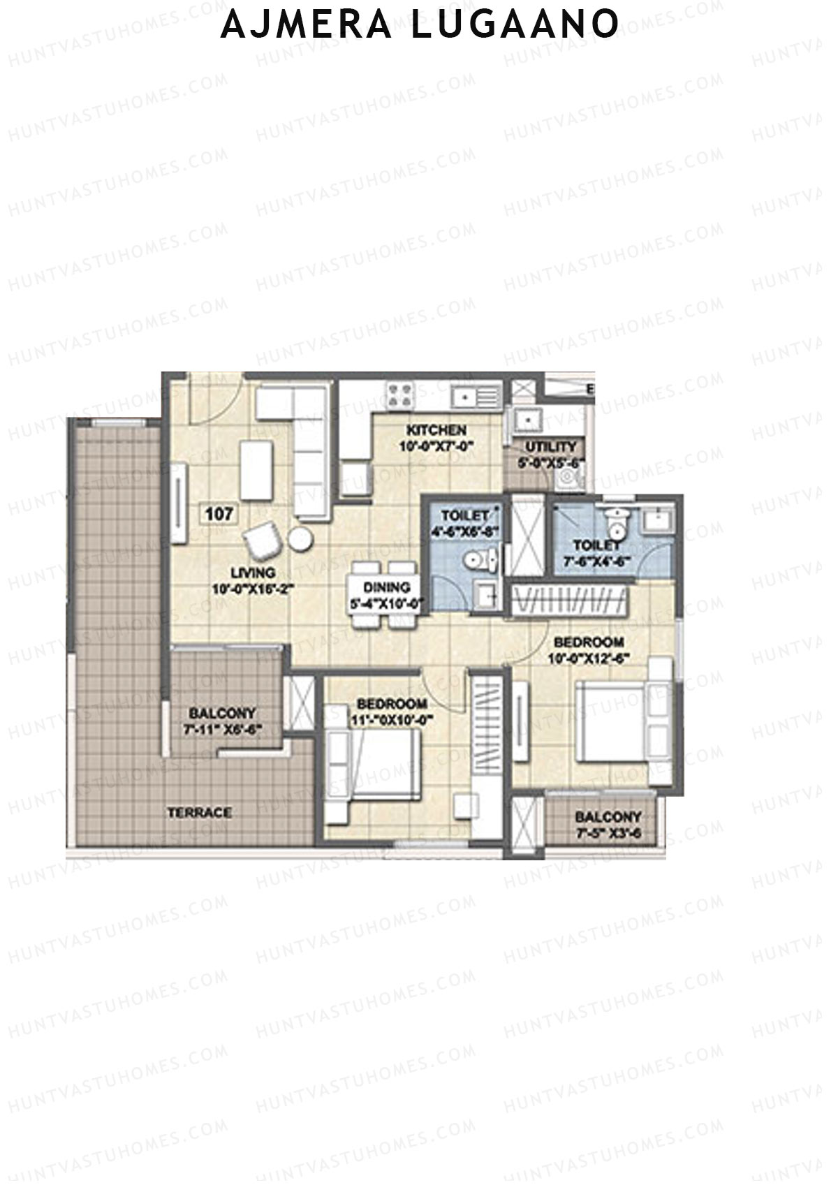 Ajmera Lugaano Wing A Unit 7 (Type 1) Floor Plan