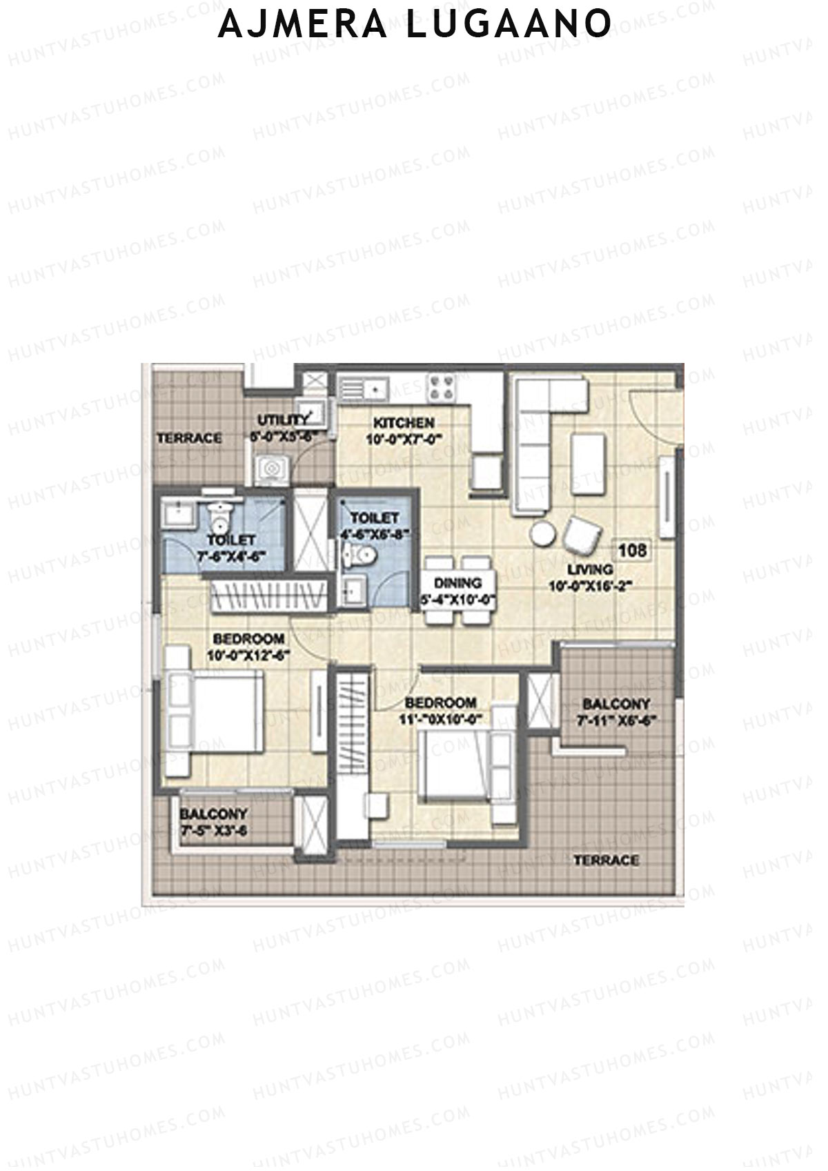 Ajmera Lugaano Wing A Unit 8 (Type 1) Floor Plan