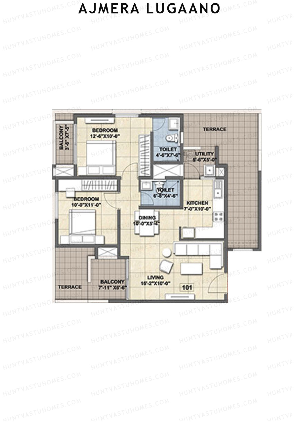 Ajmera Lugaano Wing B Unit 1 (Type 1) Floor Plan