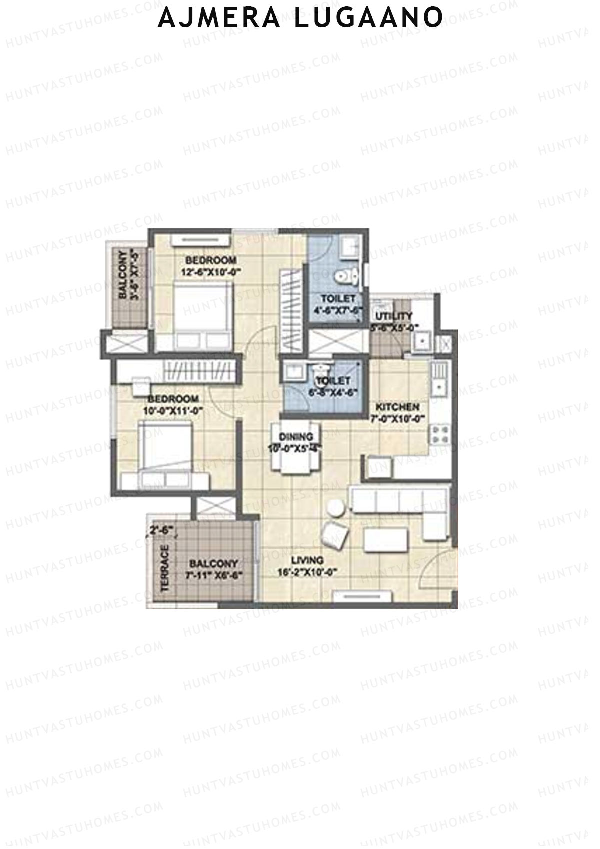 Ajmera Lugaano Wing B Unit 1 (Type 1A) Floor Plan