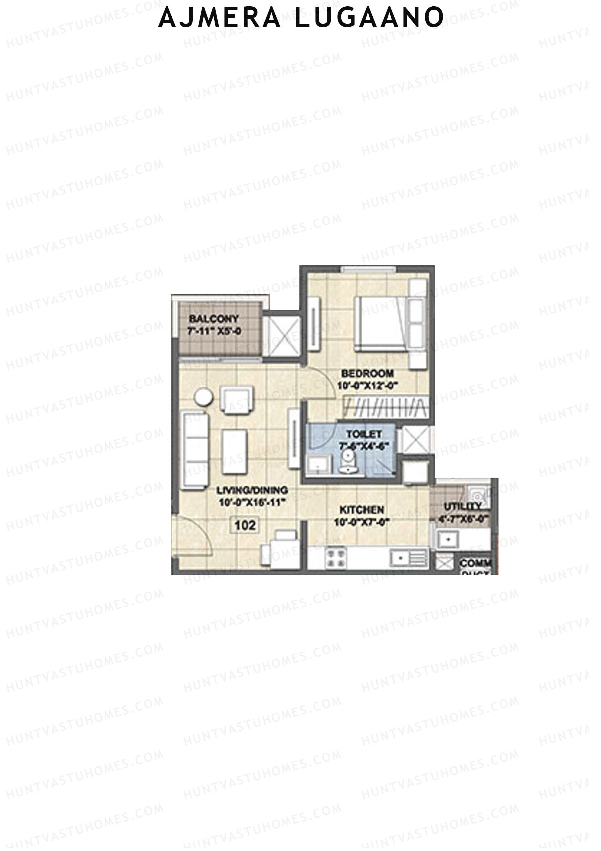Ajmera Lugaano Wing B Unit 2 (Type 2) Floor Plan