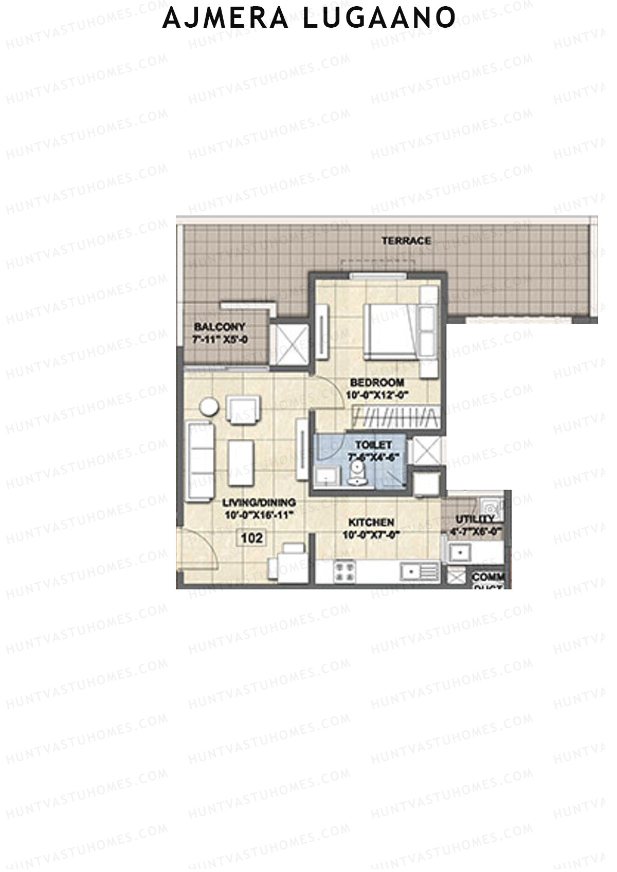 Ajmera Lugaano Wing B Unit 2 (Type 2) Floor Plan