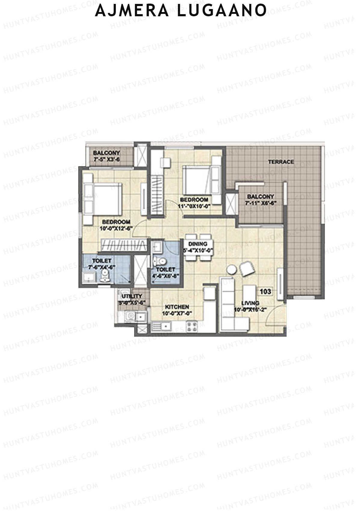 Ajmera Lugaano Wing B Unit 3 (Type 1) Floor Plan