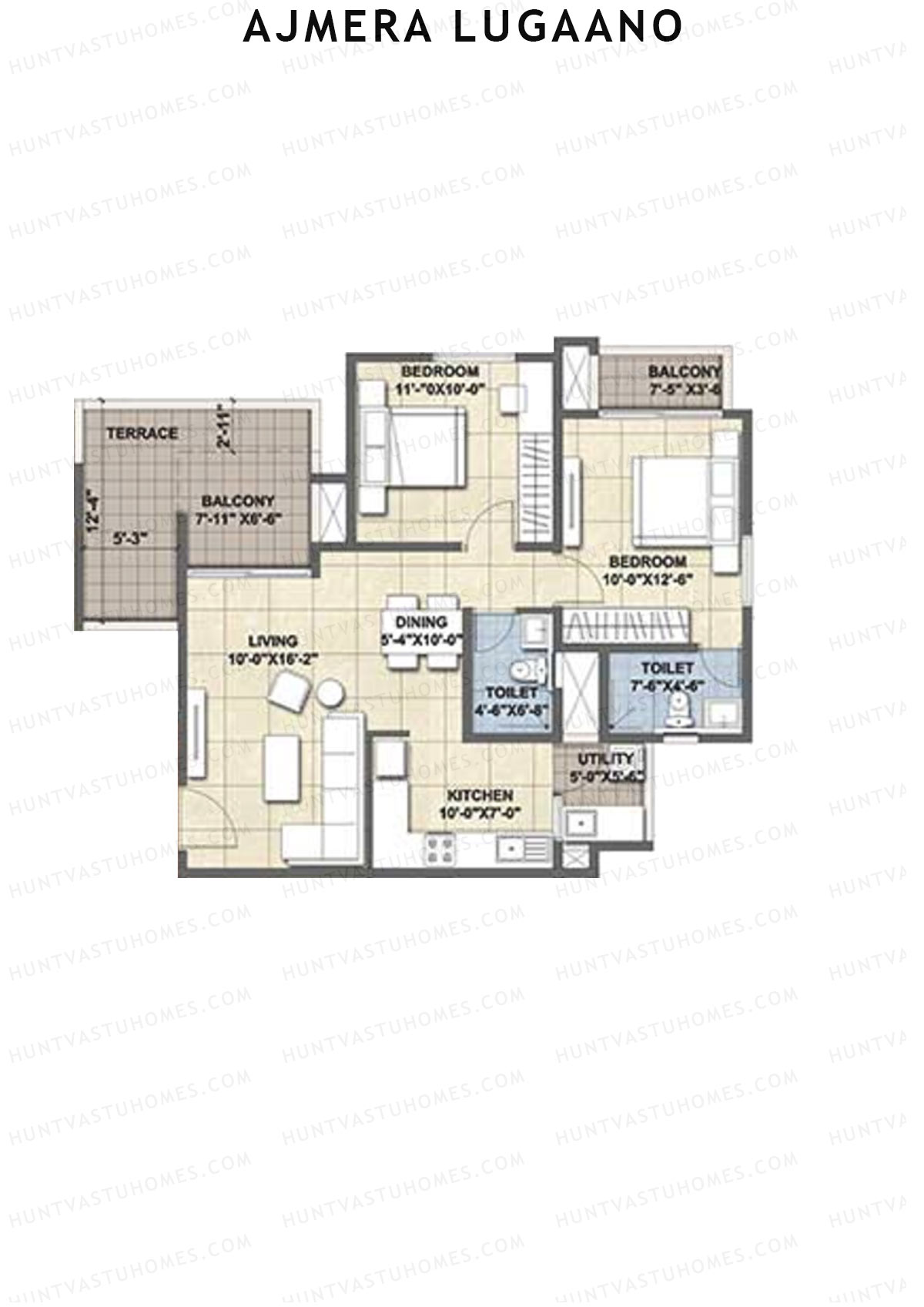 Ajmera Lugaano Wing B Unit 4 (Type 1B) Floor Plan