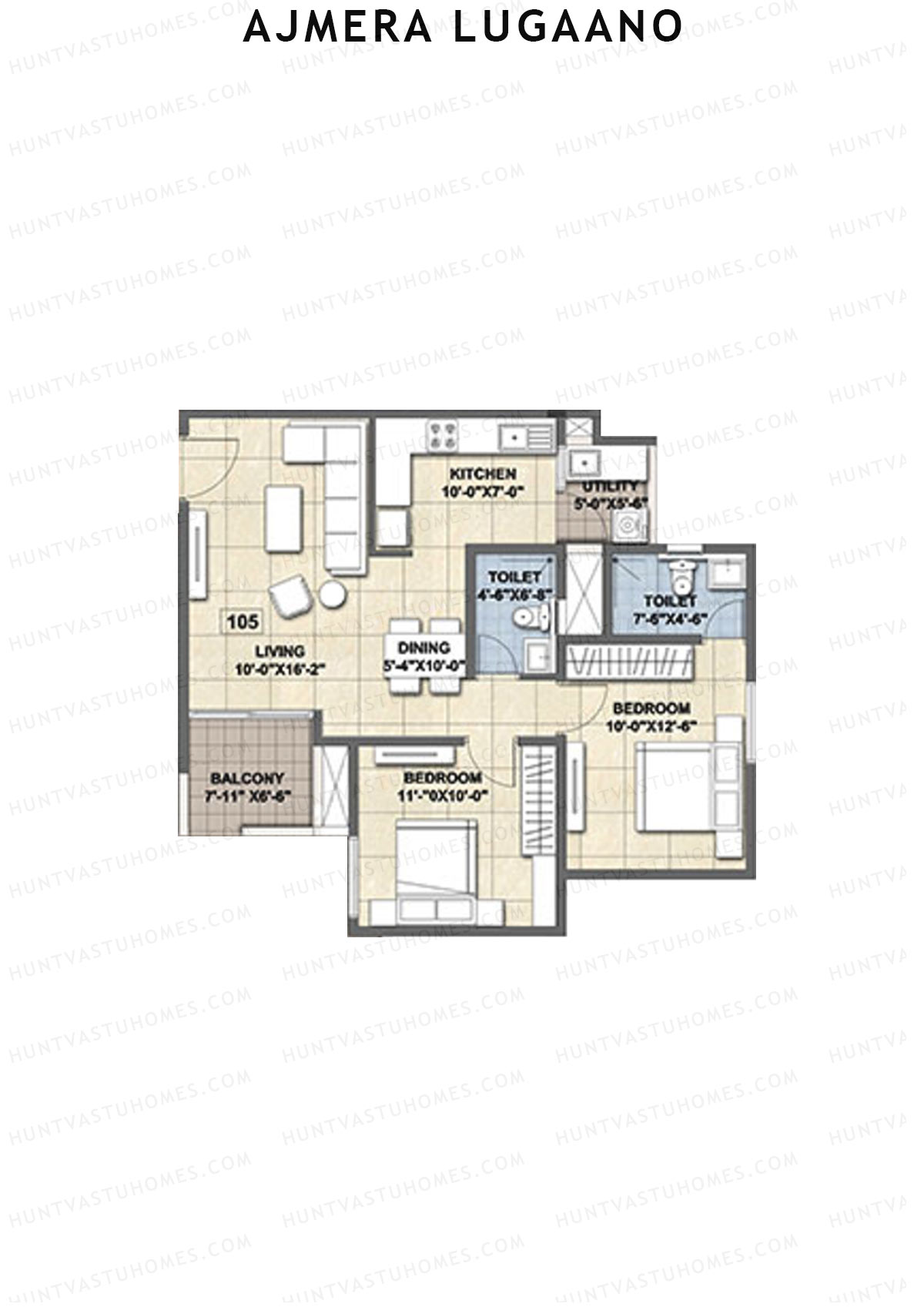Ajmera Lugaano Wing B Unit 5 (Type 3) Floor Plan