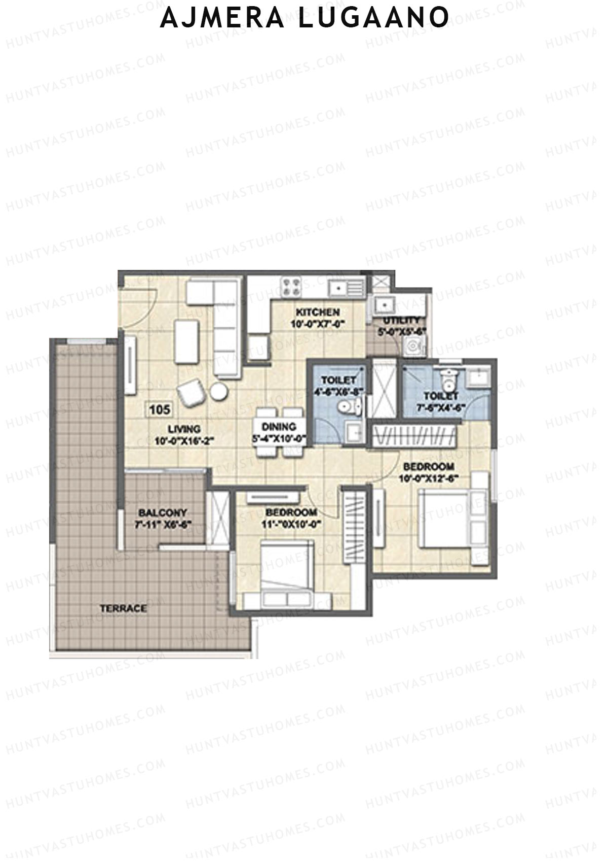 Ajmera Lugaano Wing B Unit 5 (Type 3) Floor Plan