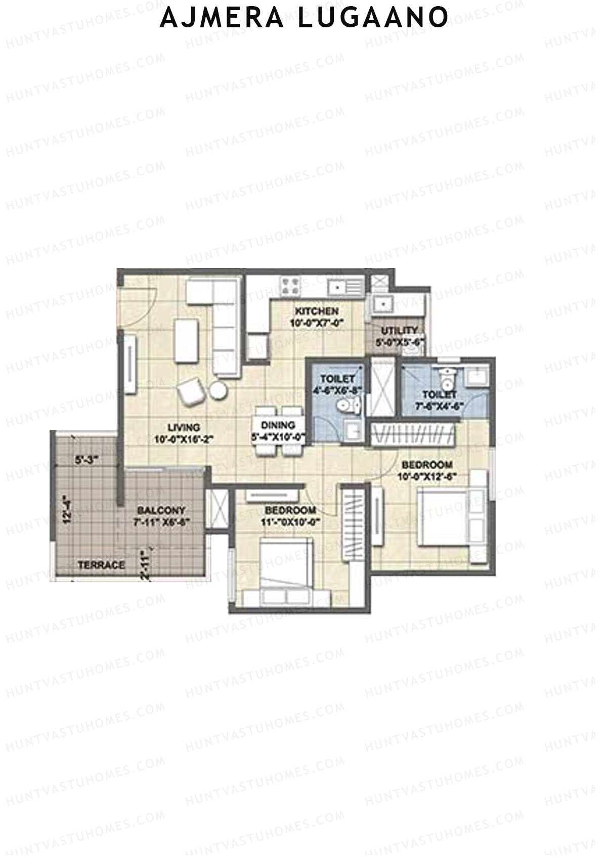 Ajmera Lugaano Wing B Unit 5 (Type 3A) Floor Plan