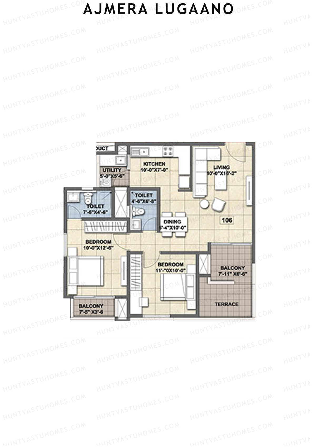 Ajmera Lugaano Wing B Unit 6 (Type 1) Floor Plan
