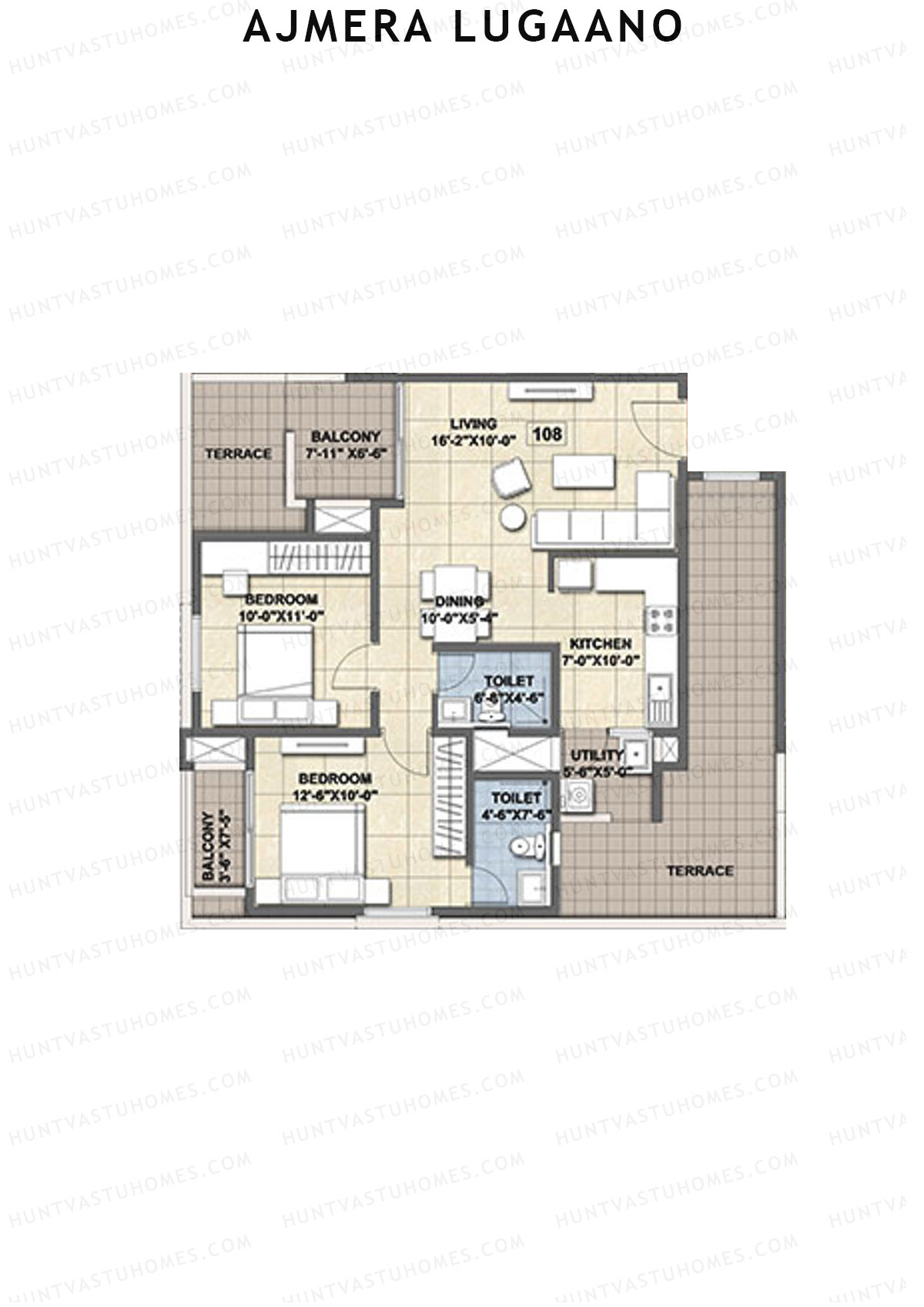 Ajmera Lugaano Wing B Unit 8 (Type 1) Floor Plan