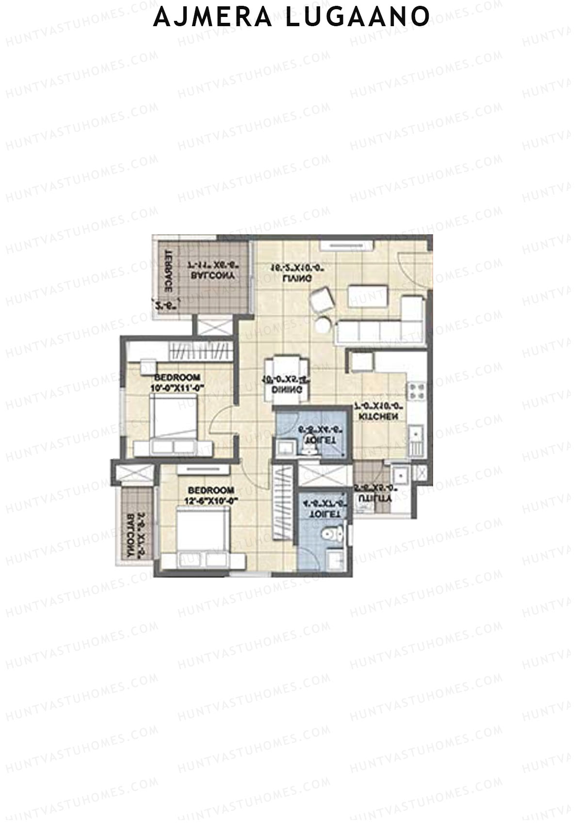 Ajmera Lugaano Wing B Unit 8 (Type 1A) Floor Plan