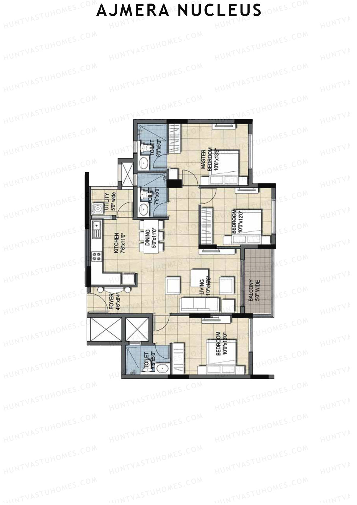 Ajmera Nucleus Wing A Unit 1 (Type 2) Floor Plan
