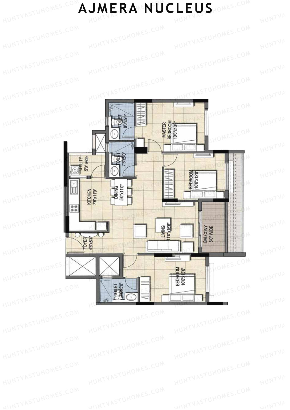 Ajmera Nucleus Wing A Unit 1 (Type 2) Floor Plan