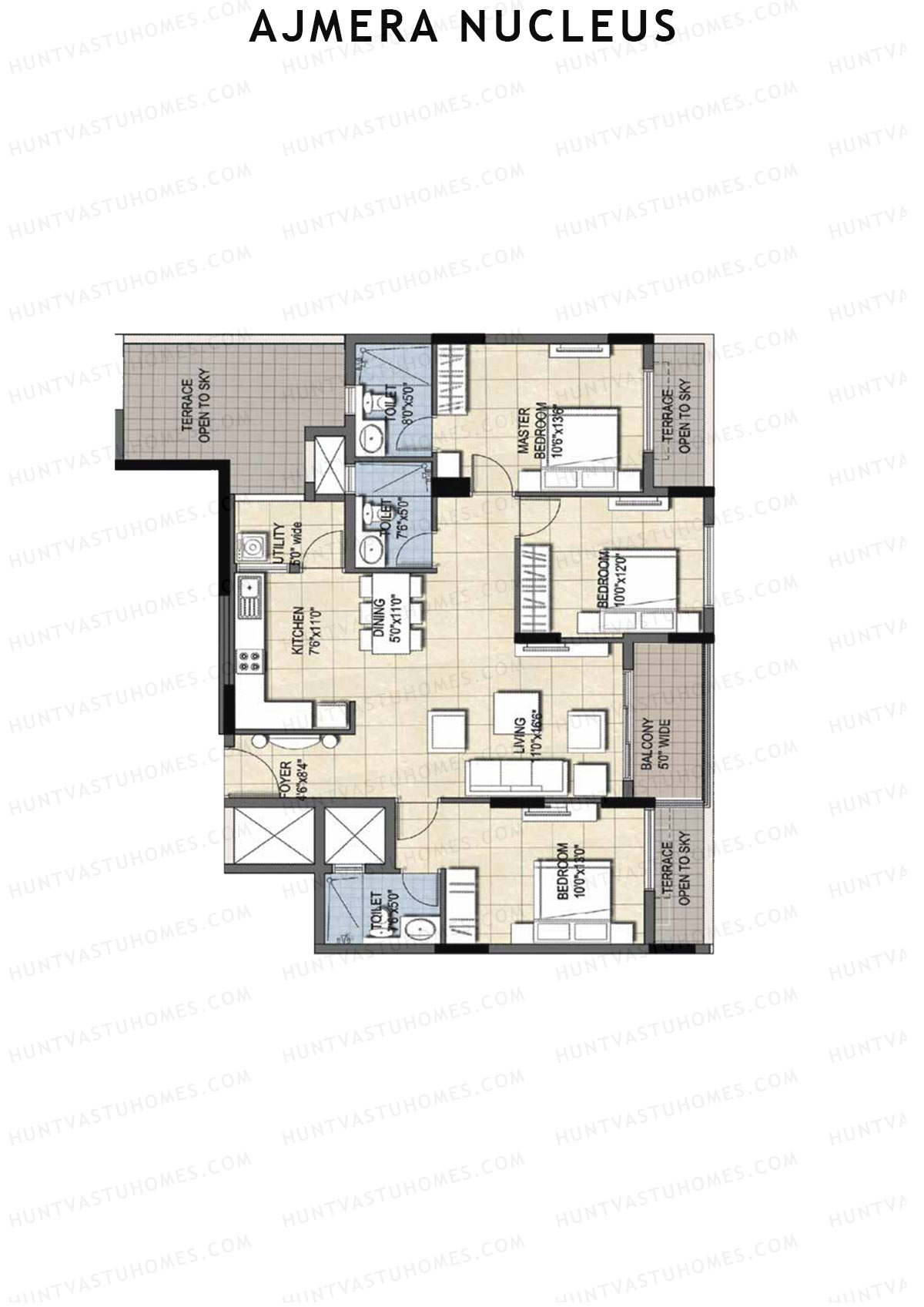 Ajmera Nucleus Wing A Unit 1 (Type 2) Floor Plan