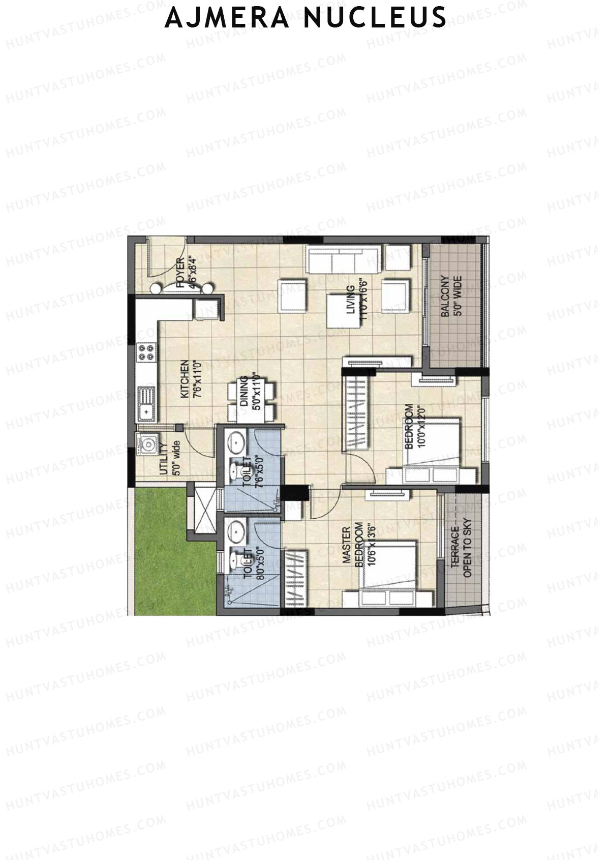 Ajmera Nucleus Wing A Unit 2 (Type 1) Floor Plan