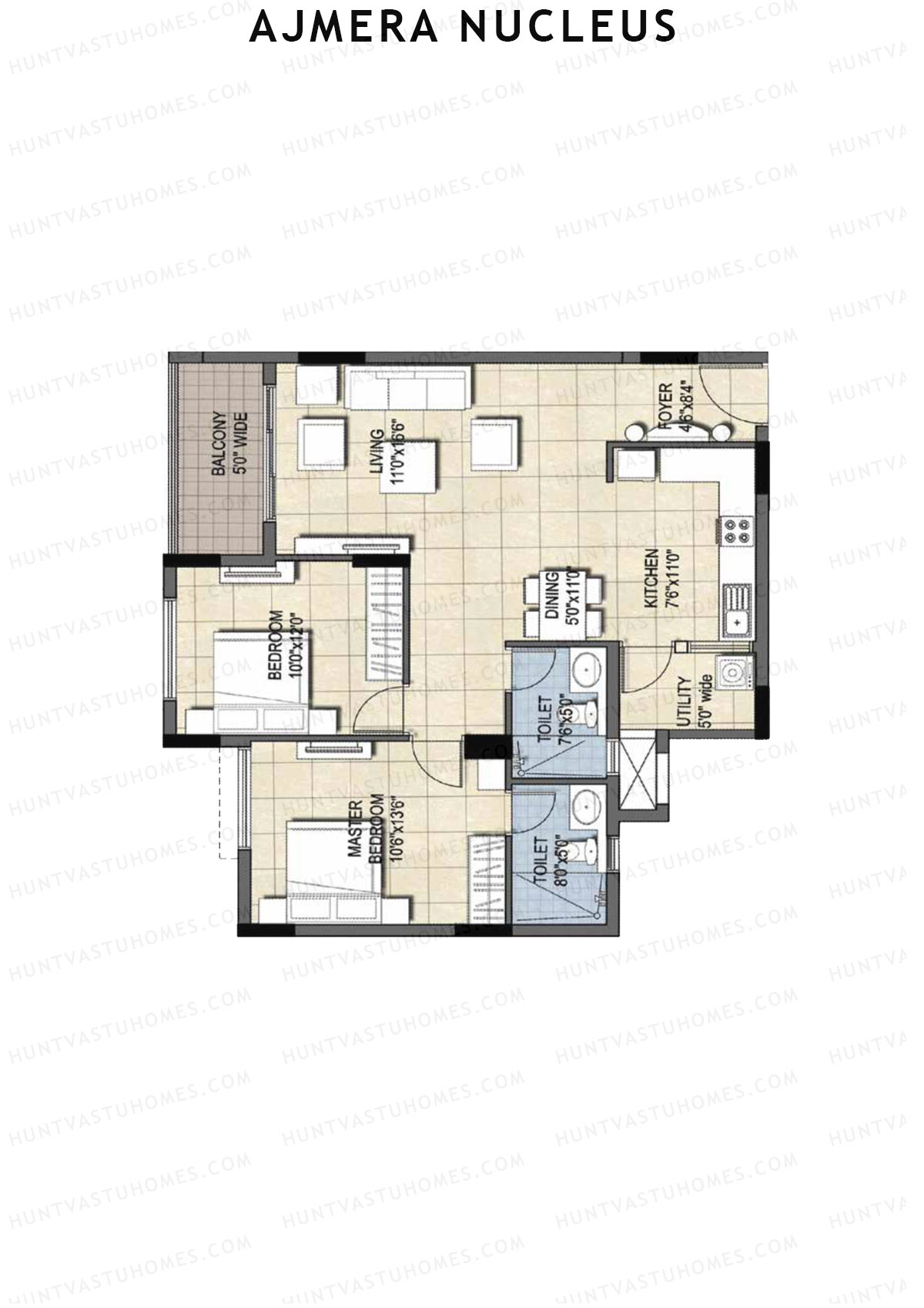 Ajmera Nucleus Wing A Unit 3 (Type 1) Floor Plan