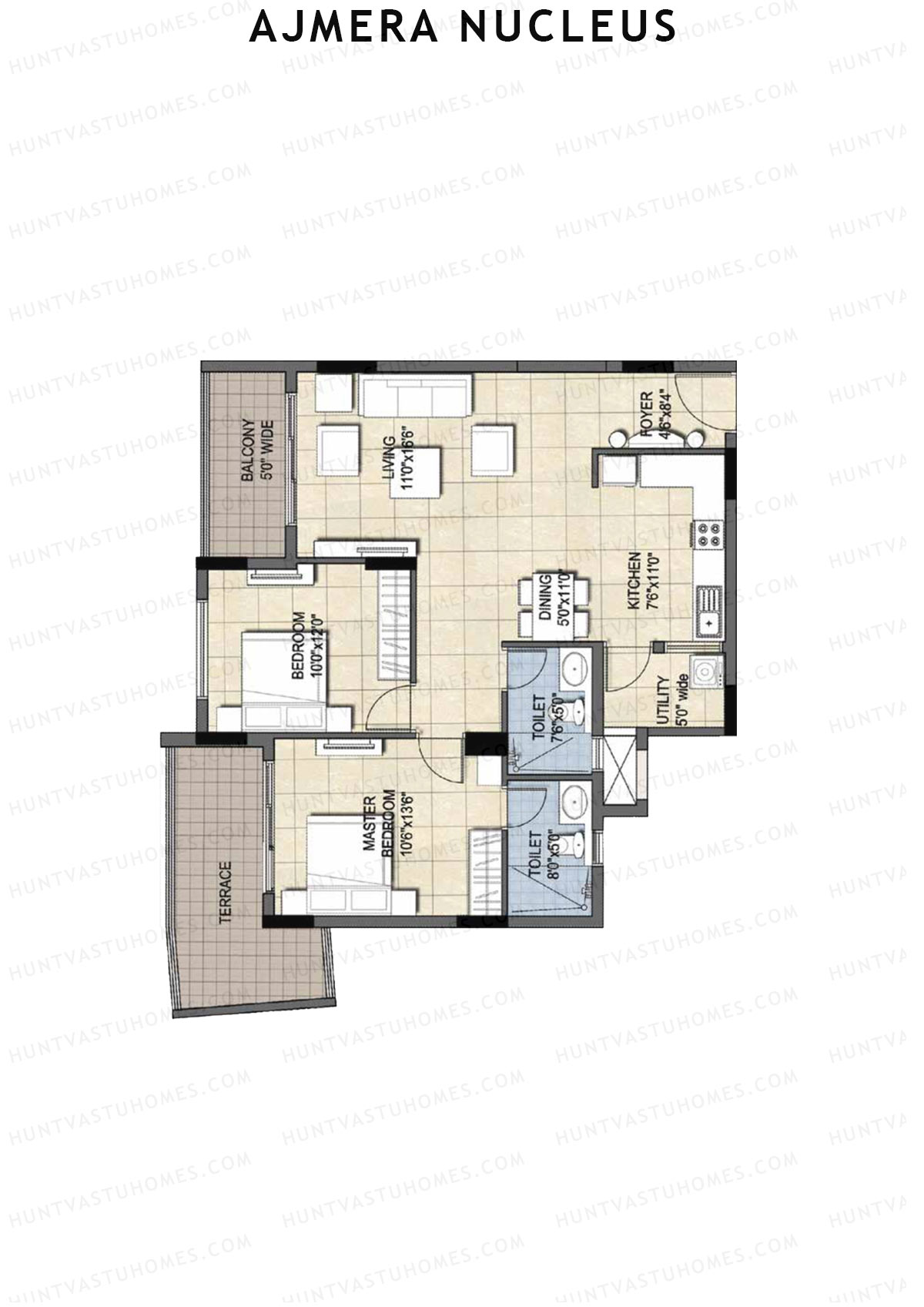 Ajmera Nucleus Wing A Unit 3 (Type 1) Floor Plan